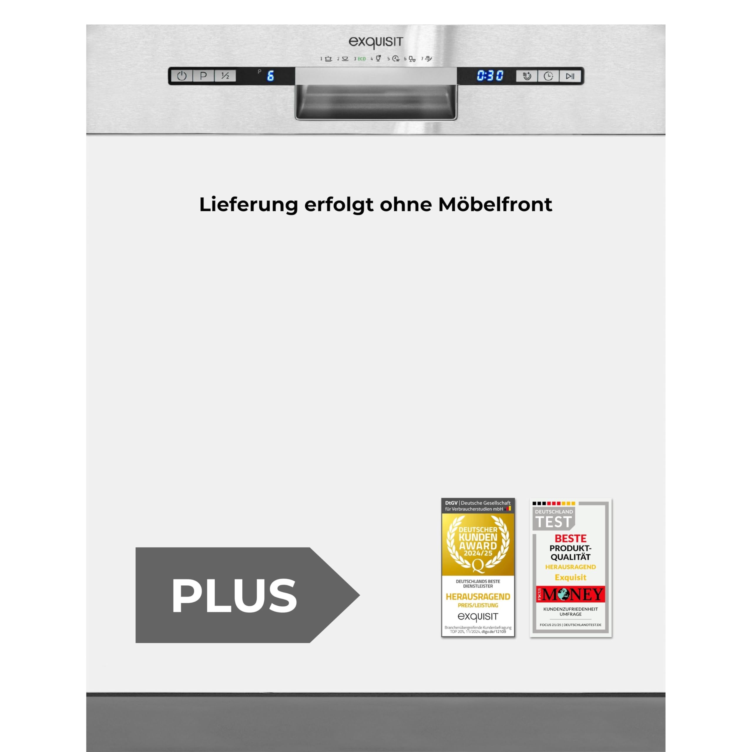 Exquisit PLUS Einbaugeschirrspüler teilintegrierbar 60 cm, 13 Maßgedecke, Startzeitvorwahl, LED-Display, EGSP2113-EB-030E inox Angebot bei HelloDeals