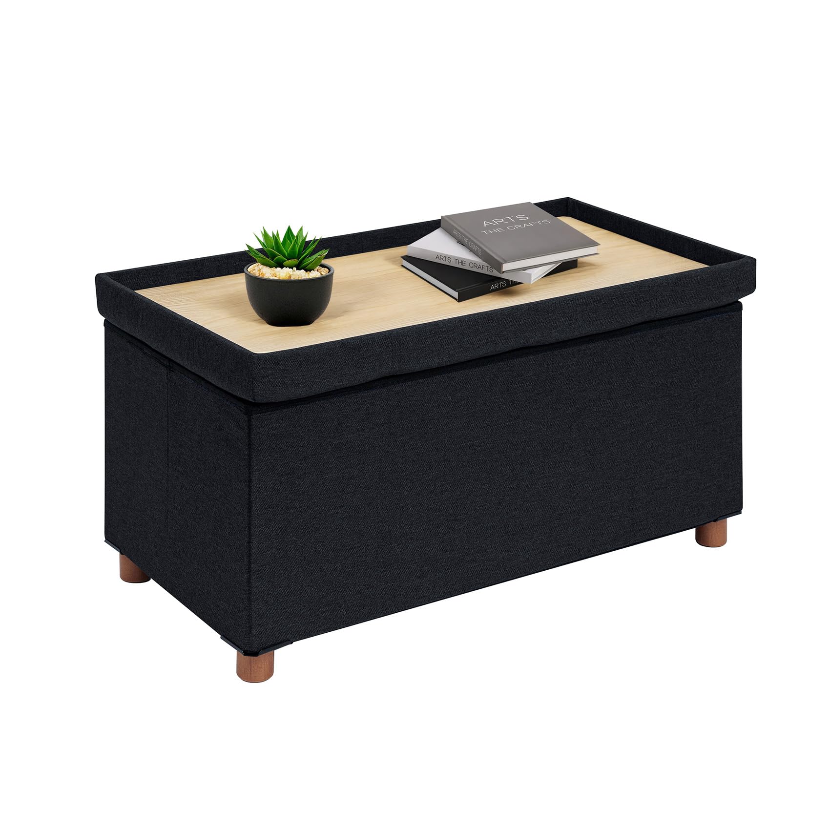 Bonlife Sitzbank mit Stauraum，klappbare Sitztruhe, Aufbewahrungsbox, Fußbank, Rechteck, für Flur, Wohnzimmer und Schlafzimmer, Schwarz, 76x38x38 cm Rechteck Schwarz Angebot bei HelloDeals