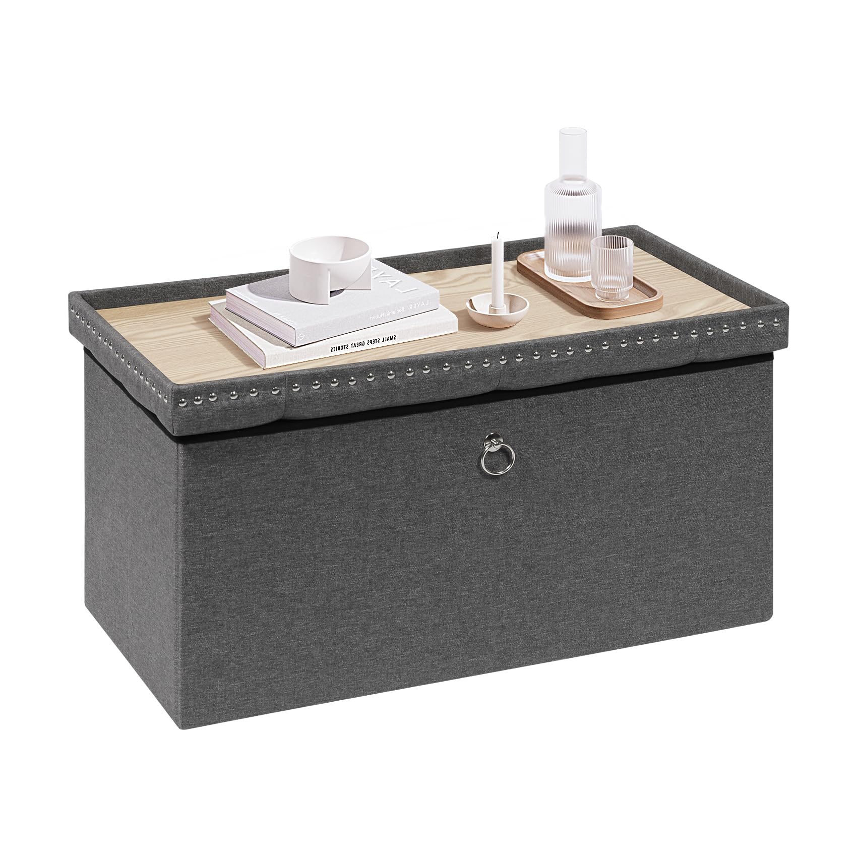 Bonlife Sitzbank mit Stauraum，klappbare Sitztruhe, Aufbewahrungsbox, Fußbank, Rechteck, für Flur, Wohnzimmer und Schlafzimmer, Grau, 80x40x40 cm Rechteck Grau Angebot bei HelloDeals