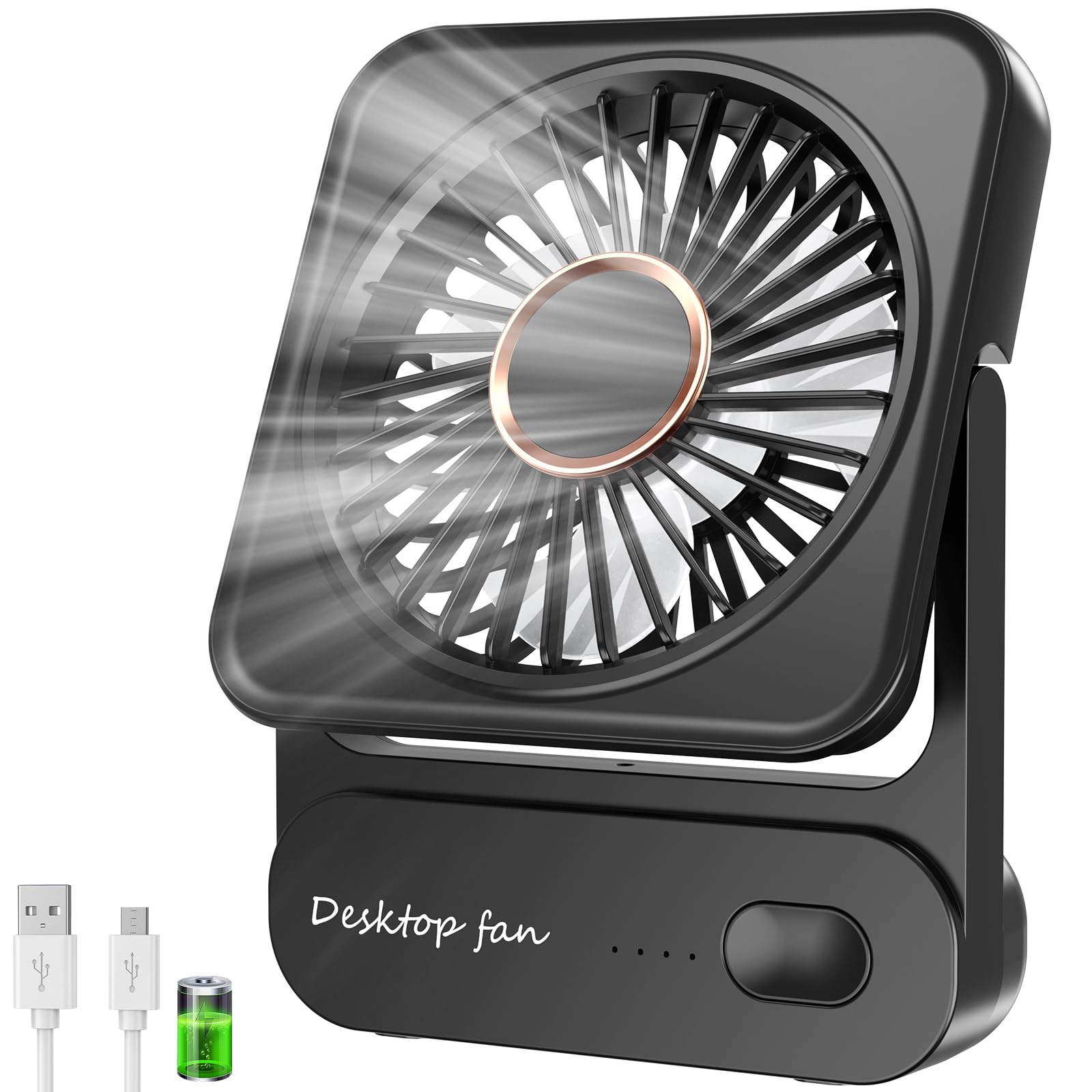 Tischventilator, USB Ventilator Akku von 12h Akkulaufzeit, Mini Ventilator Leise mit 3 Stufen, 135° Verstellbar, Ultraleise & Vibrationsfrei, Lüfter für Büro, Zuhause, Reise Schwarz Angebot bei HelloDeals