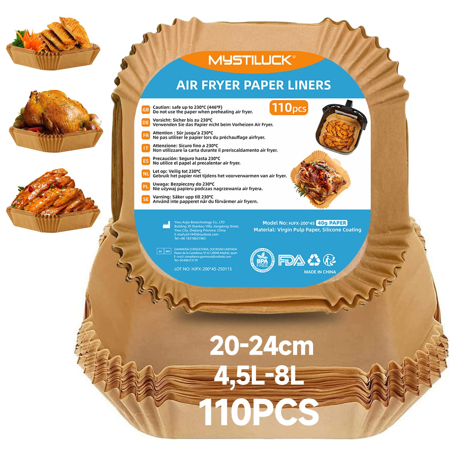 110 Stück 20-24cm Backpapier für Heißluftfritteuse, Airfryer Backpapier kompatibel mit COSORI, Philips, Cecotec, Antihaft Wasserdicht Ölfest Einwegschalen Luftfritteuse Liner 110 Stück 4,5L-8L Quadrat Angebot bei HelloDeals