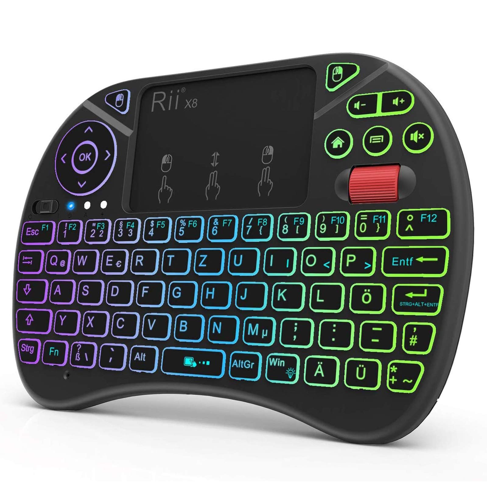 Rii Mini Tastatur Mit Touchpad, 2,4 GHz Kabellos, Smart TV, 8 Farbige Hintergrundbeleuchtung und Scrollrad (Deutsches, Schwarz) Angebot bei HelloDeals