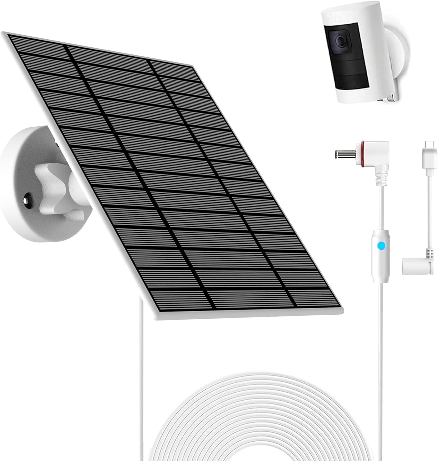 6W Solarpanel kompatibel mit Ring Spotlight Cam Plus/Pro und Stick Up Cam, Solar Ladegerät für Ring Cam mit Leuchtanzeige, 4m Kabel, IP66 Solarpanel, 3,5 mm USB-C und DC Ports. Angebot bei HelloDeals