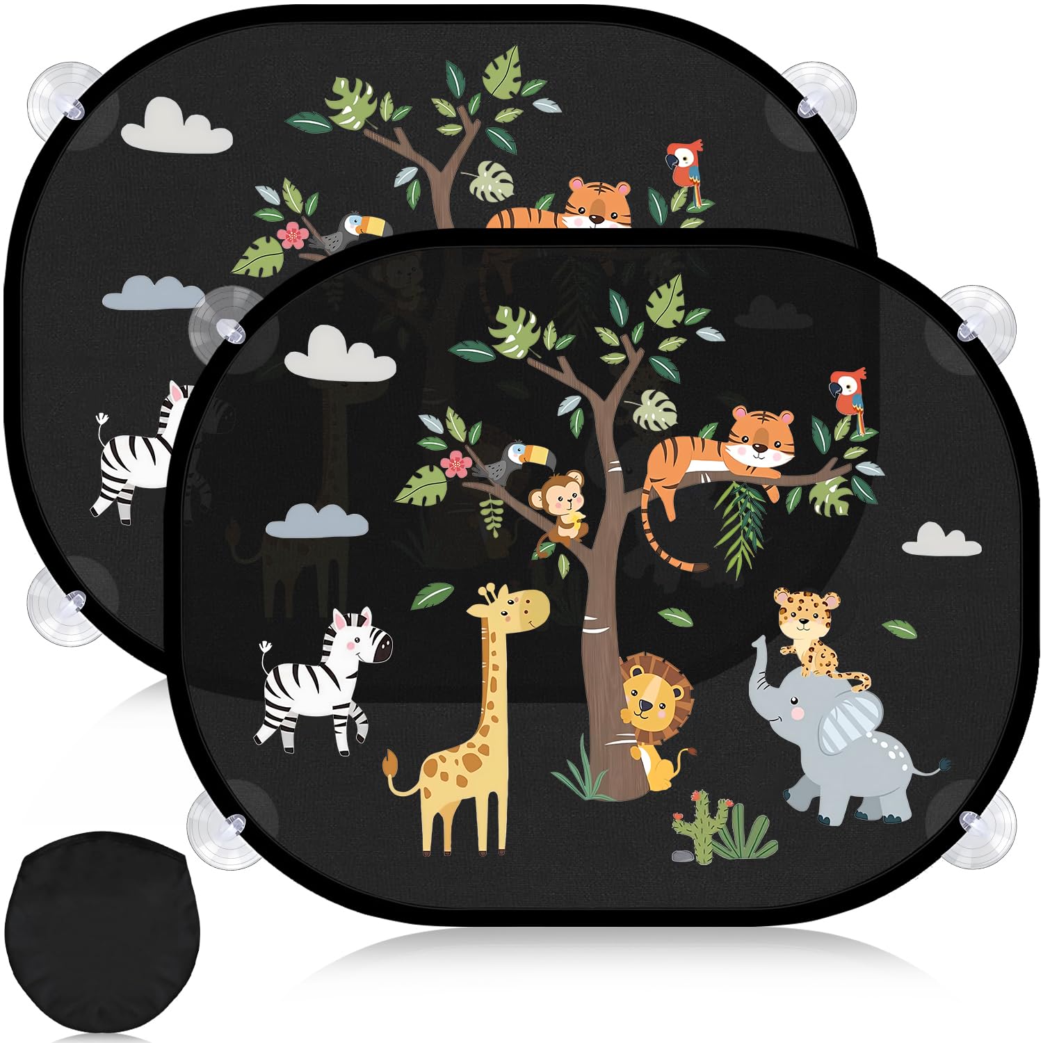 Mngevcy 2er Set Sonnenschutz Auto Baby mit UV Schutz, 44x36.5 cm Autofenster Sonnenblende für Kinder mit 8 Saugnäpfen&Süßen Tier Motiven (Forest Animals) Waldtiere Angebot bei HelloDeals