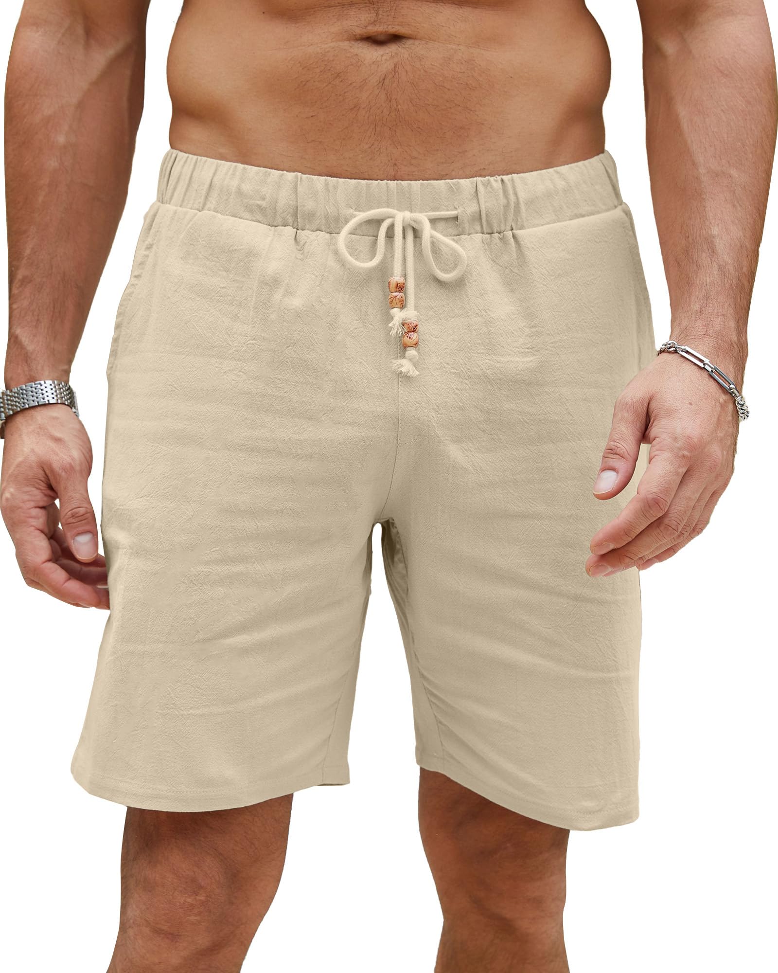 LVCBL Kurze Hosen Herren Leinen Leicht Sommershorts Leinenhose Herren Kurz mit Taschen M Khaki Angebot bei HelloDeals