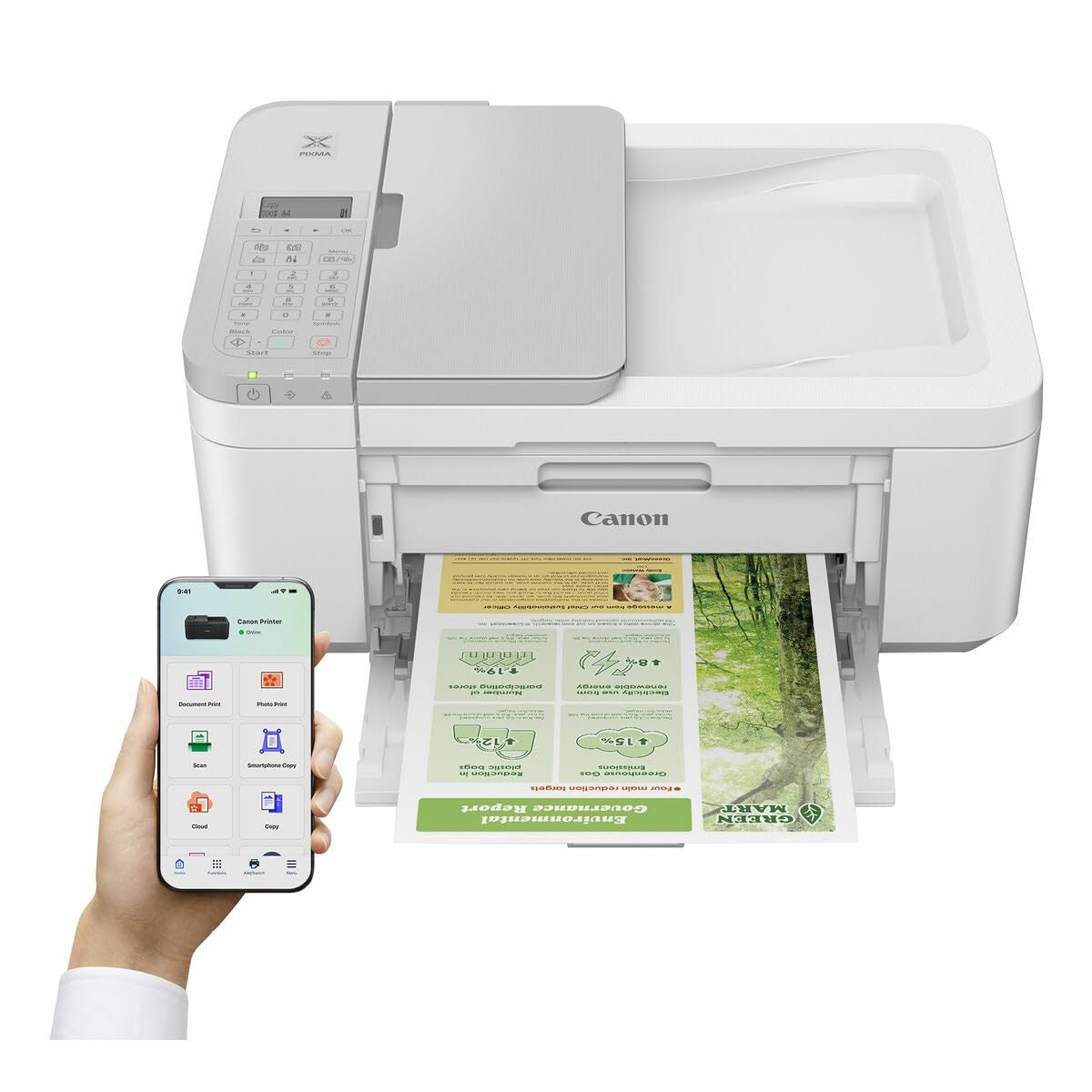Canon PIXMA TR4756i Multifunktionsdrucker 4in1 (Tintenstrahl, Drucken, Kopieren, Scannen, Faxen, A4, WLAN, Apple AirPrint, 20 Blatt ADF, Duplexdruck, kompatibel mit Pixma Print Plan ABO) weiß TR4756i WH Angebot bei HelloDeals