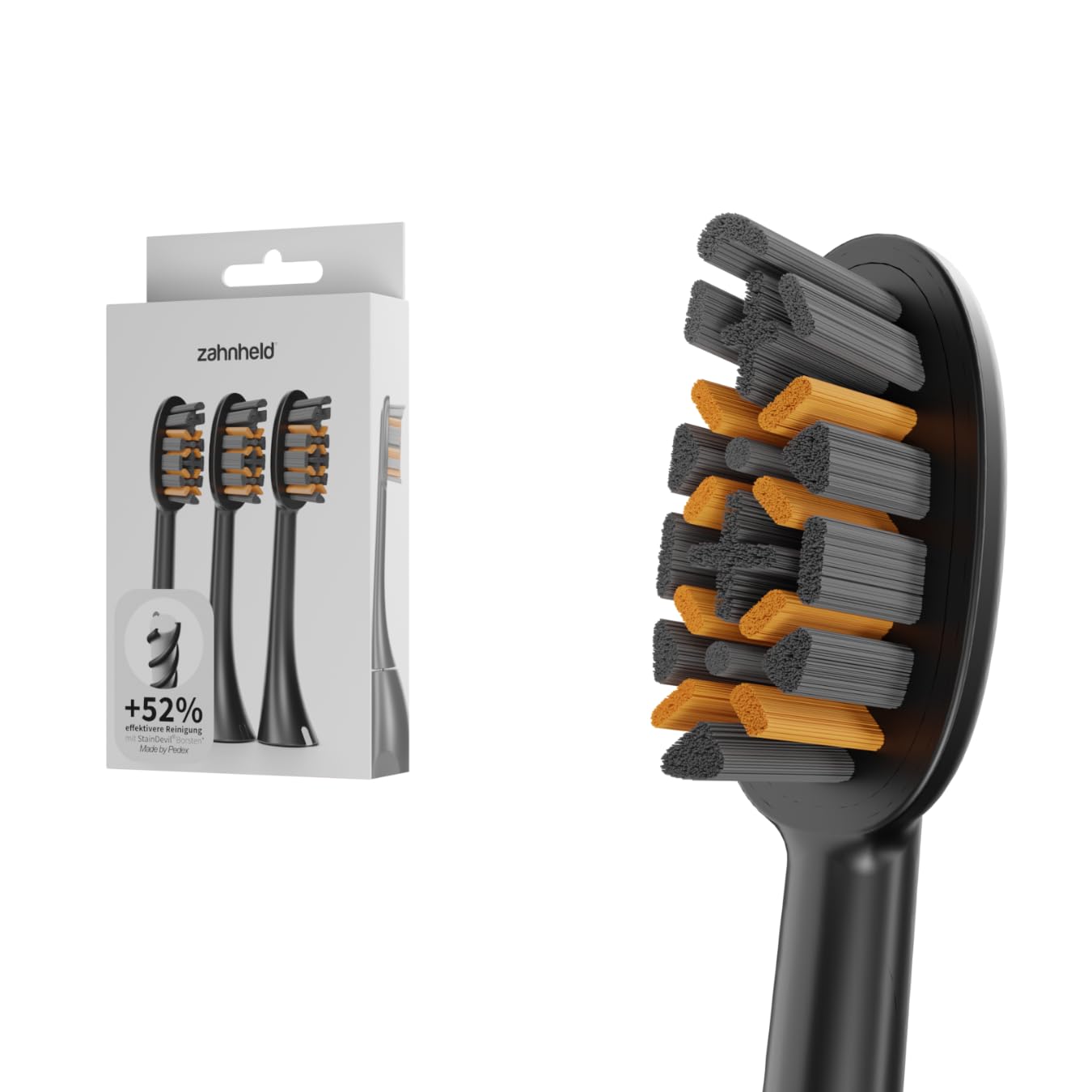 Zahnheld® Bürstenkopf Pro X-Clean | Mittelharte Wechselköpfe Für Gero Schallzahnbürste | Effektive Reinigung (Schwarz, 3 Stück) 3 Stück (1er Pack) Schwarz Angebot bei HelloDeals