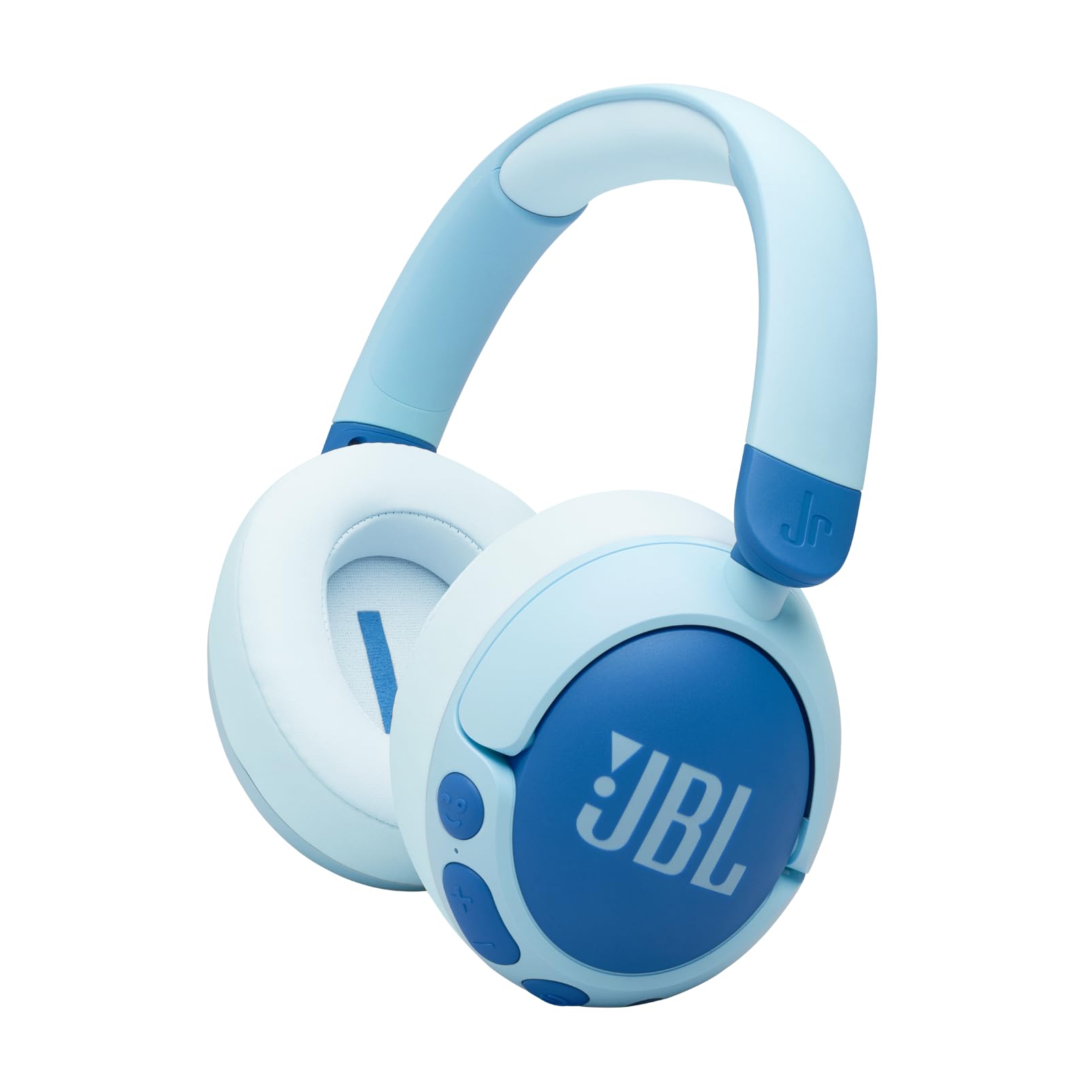 JBL Junior 470 NC, Kabellose Over-Ear Bluetooth-Kopfhörer mit Active-Noise-Cancelling für Kinder, Mikrofon, 50 h Wiedergabe, JBL Safe Sound, geringer Lautstärke, simpler Bedienung und Stickern, Blau Angebot bei HelloDeals
