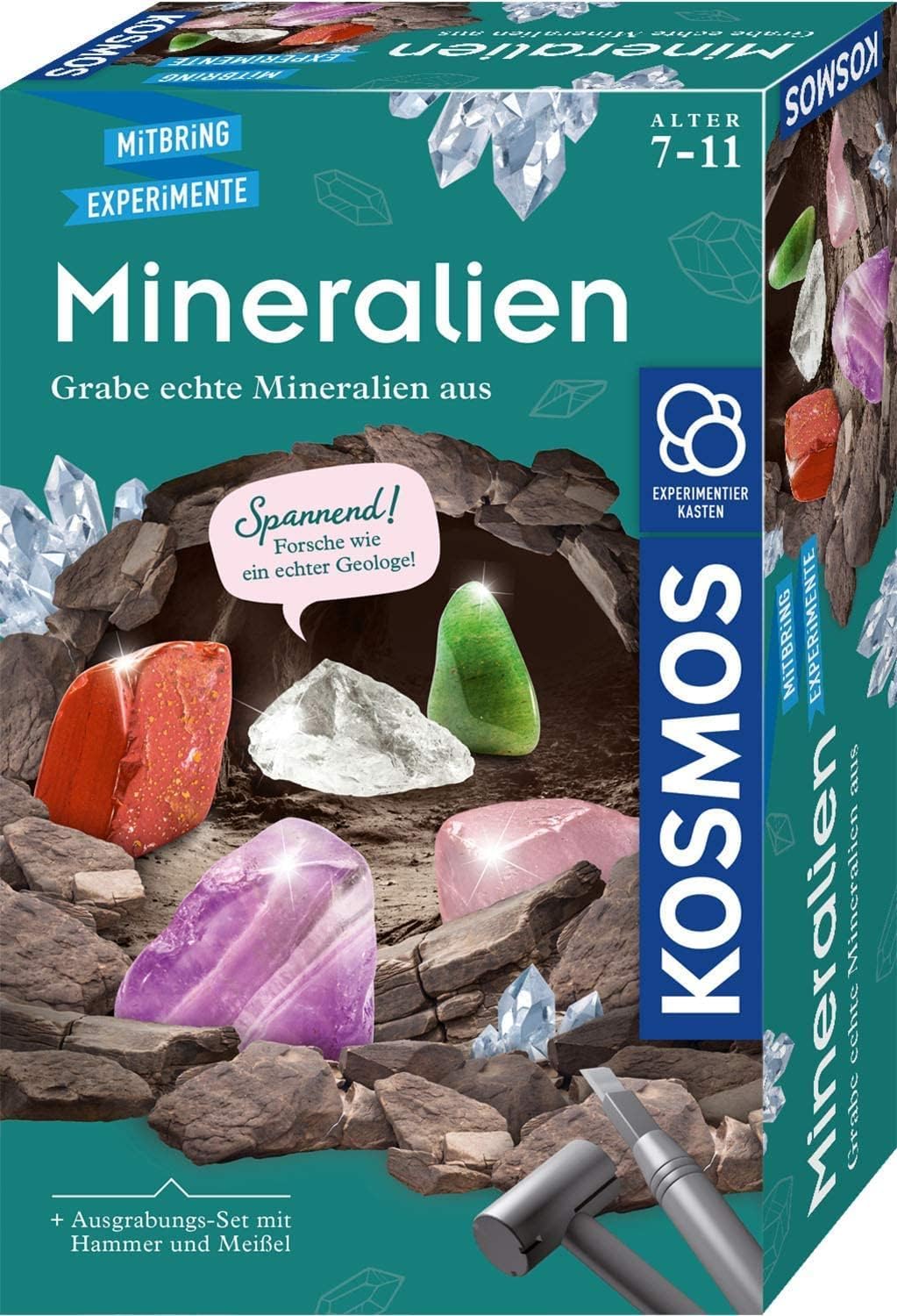 KOSMOS 657901 Mineralien Ausgrabungs-Set, Grabe echte Mineralien selbst aus, mit Hammer und Meißel, 5 faszinierende Schmucksteine, Experimentierset für Kinder ab 7 Jahre zum Thema Geologie Angebot bei HelloDeals