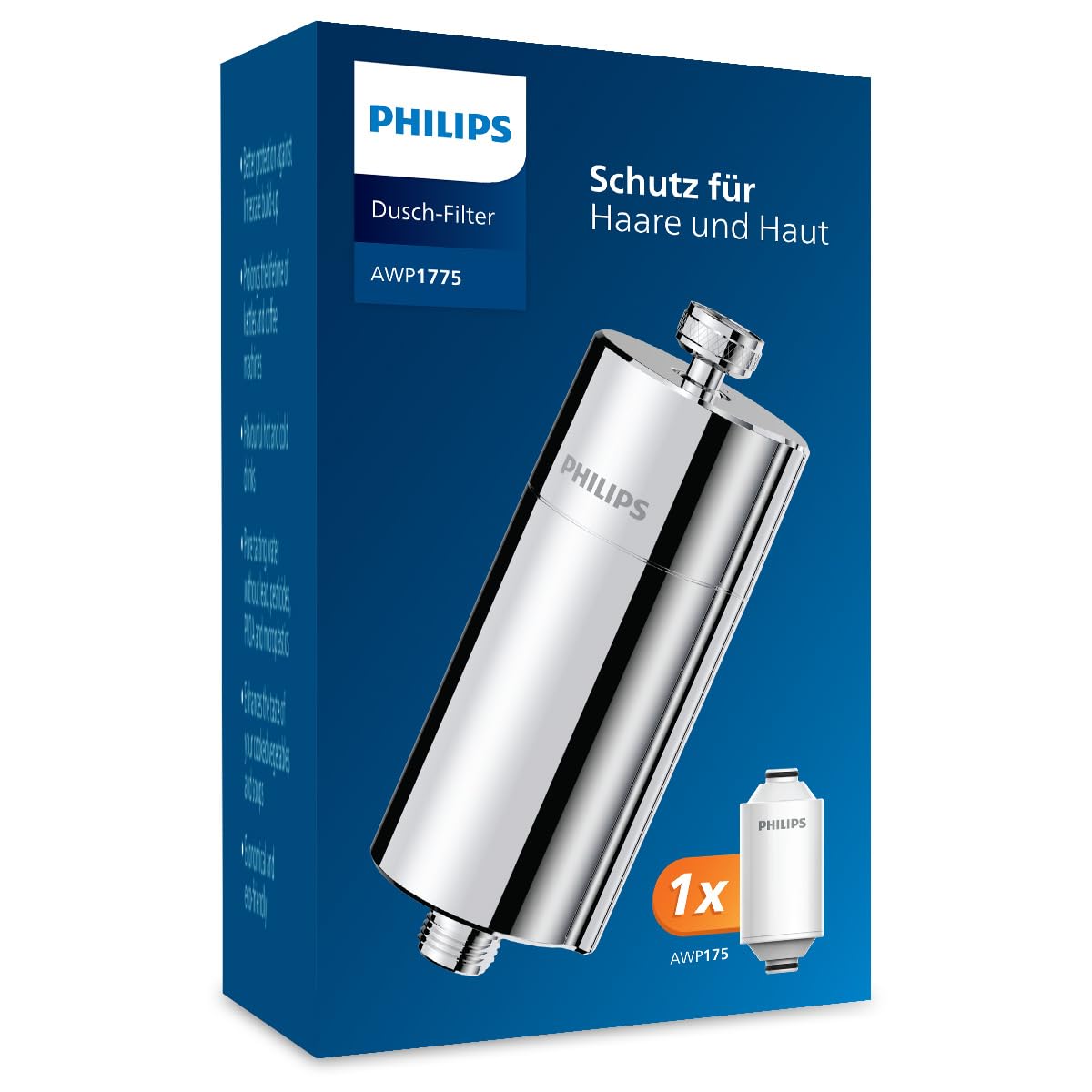 Philips Water Inline-Duschfilter mit 1 Ersatzkartusche – 50.000 L Kapazität, reduziert Chlor um bis zu 99%, passend für alle Standardschläuche und -armaturen, Chrom Chrom 1 Filter Angebot bei HelloDeals