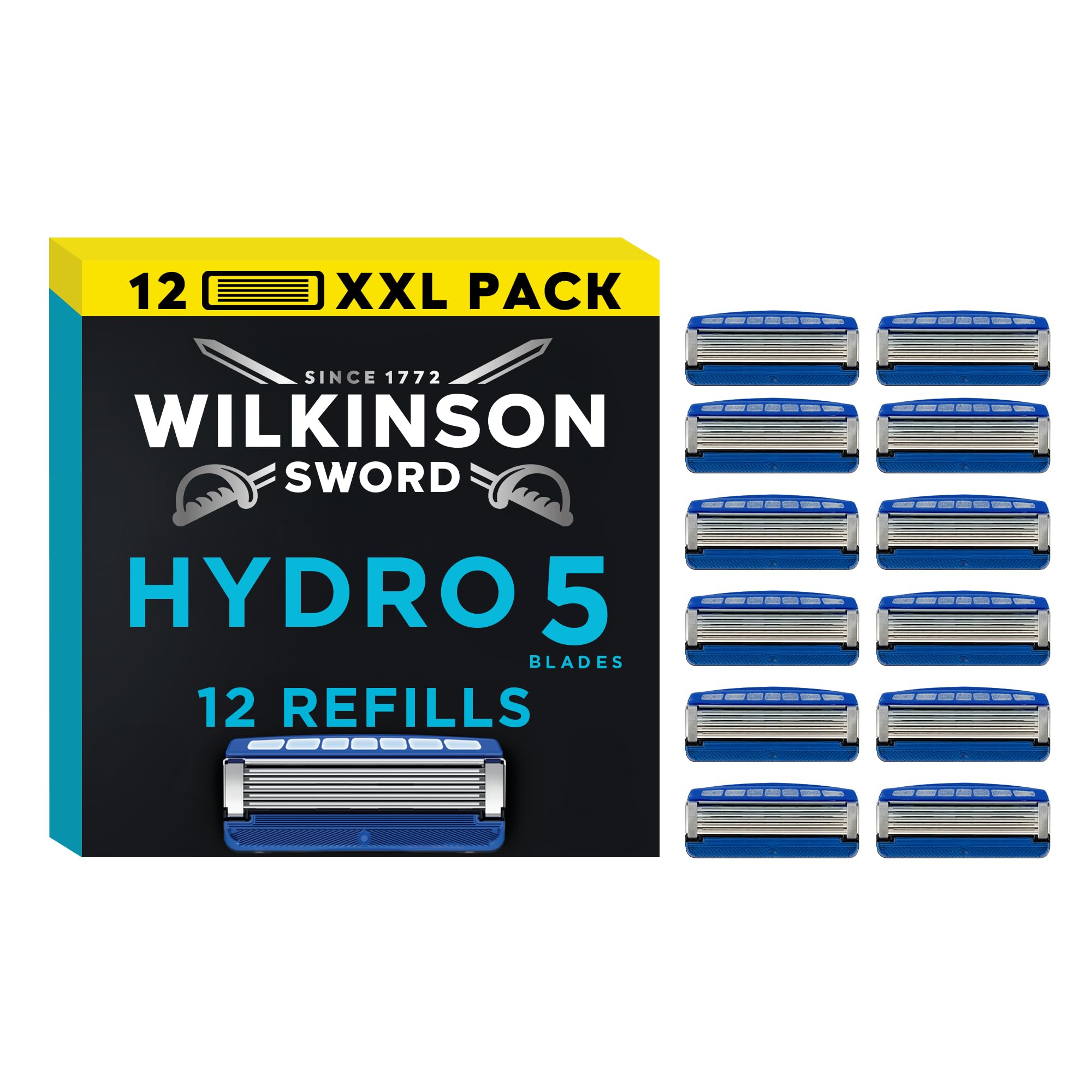Wilkinson Sword - Hydro 5 Rasierer für Männer, 12 Ersatzklingen, Feuchtigkeitsspendende Gel-Pools und umklappbarer Trimmer 1 stück (12er Pack) Angebot bei HelloDeals