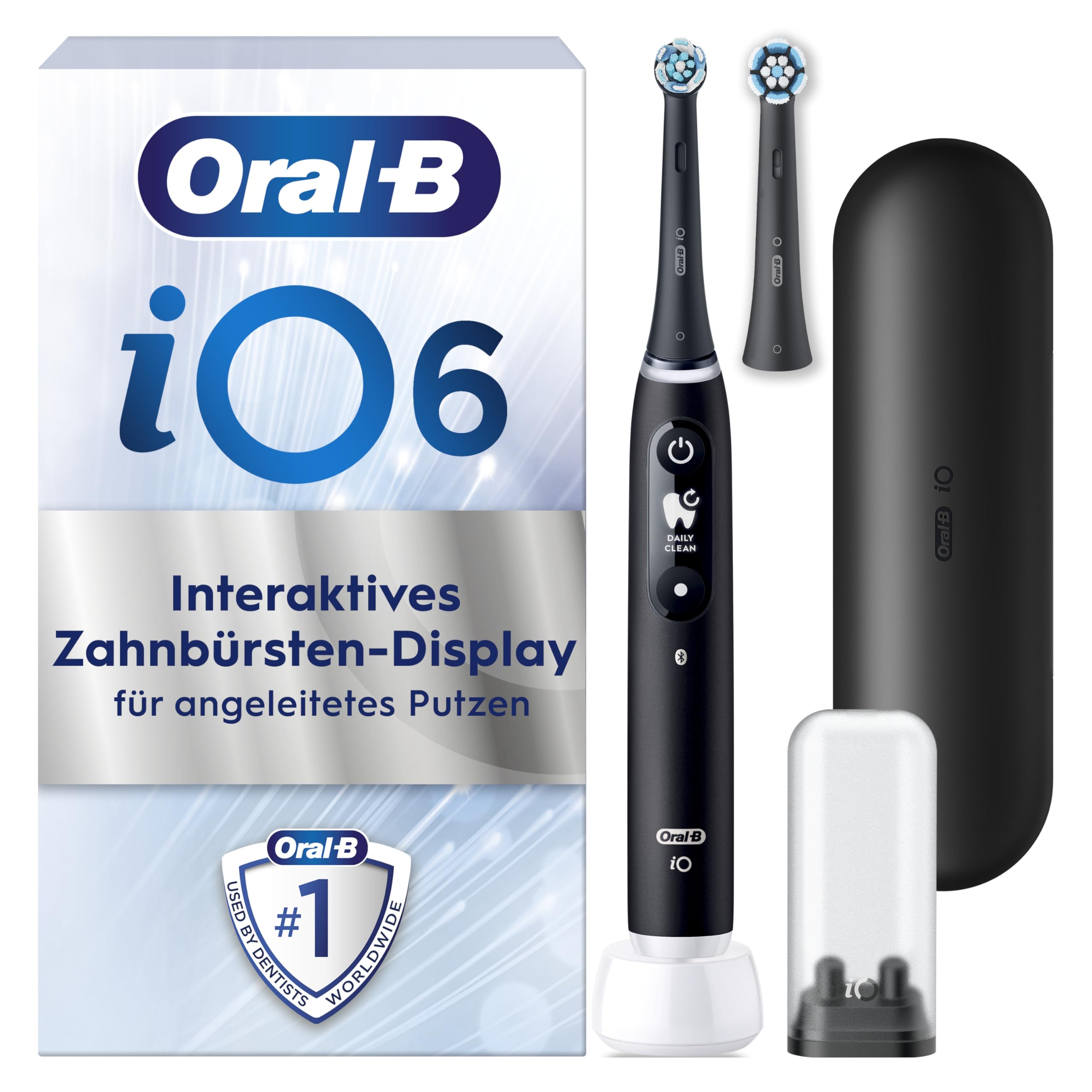 Oral-B iO Series 6 Elektrische Zahnbürste/Electric Toothbrush, 2 Aufsteckbürsten, 5 Putzmodi für Zahnpflege, Display & Reiseetui, Valentinstagsgeschenk für Ihn/Sie, Designed by Braun, black lava Angebot bei HelloDeals