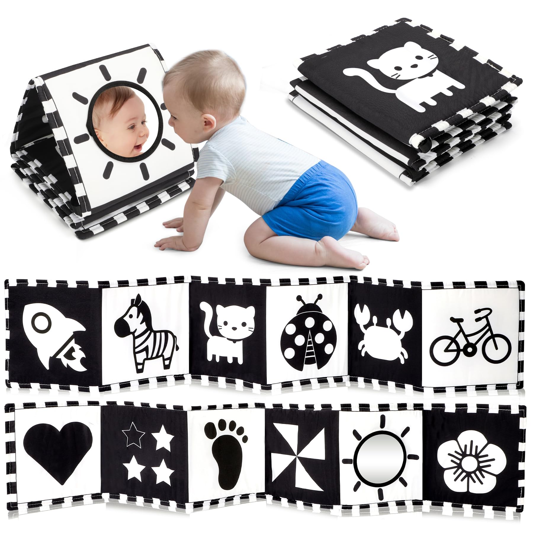 URMYWO Black & White Stoff-Buch, Stoffbuch Baby, Kontrastbuch Schwarz Weiß Buch, Kontrast Spielzeug Baby Grafiken Stoffbücher für Babys Kleinkinder ab 0+ Monaten Frühe Lernspielzeug Angebot bei HelloDeals