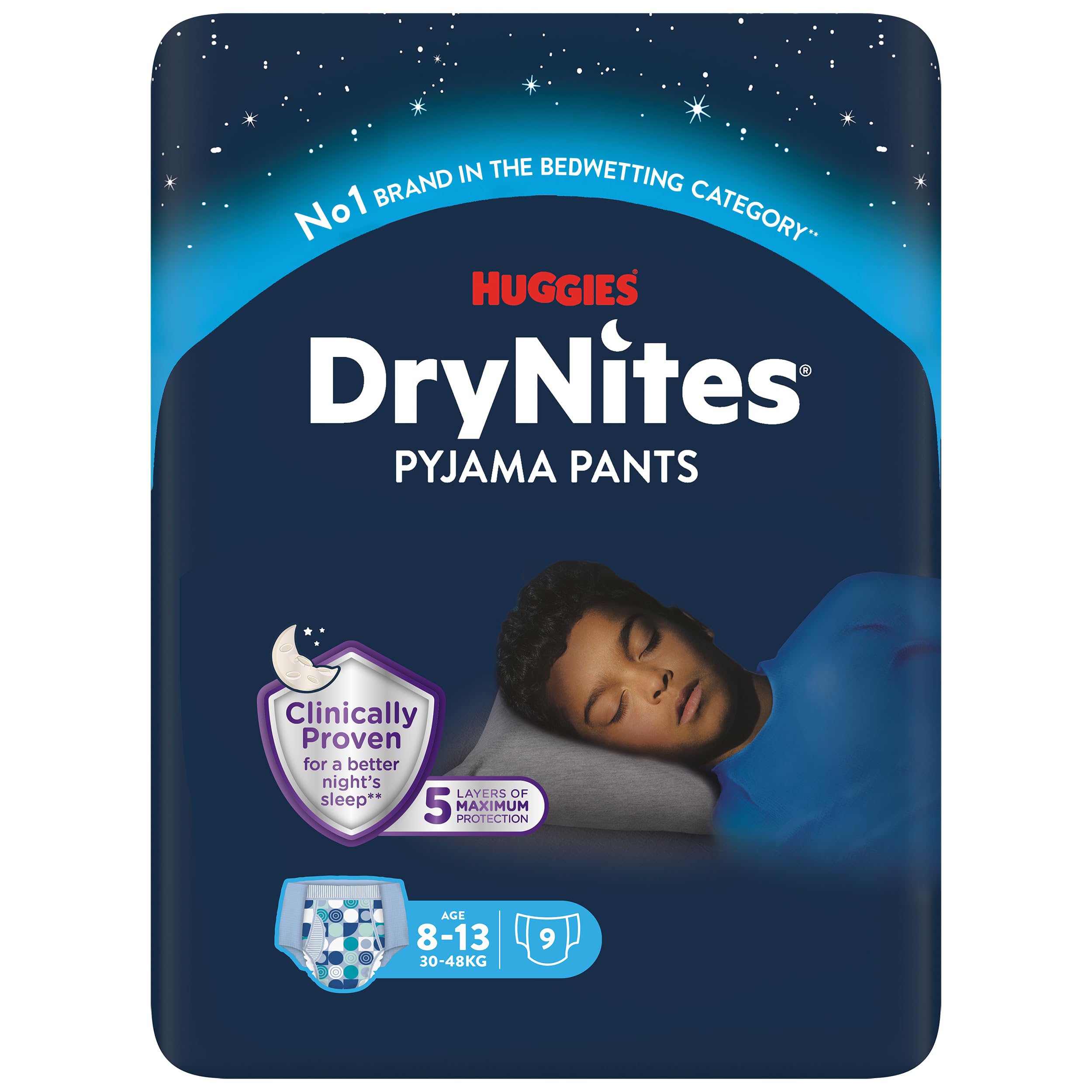 Huggies DryNites Nachtwindeln bei Bettnässen, für Jungen 8-13 Jahre (30-48 kg), 9 Stück 9 Stück (1er Pack) 9 Stück Angebot bei HelloDeals
