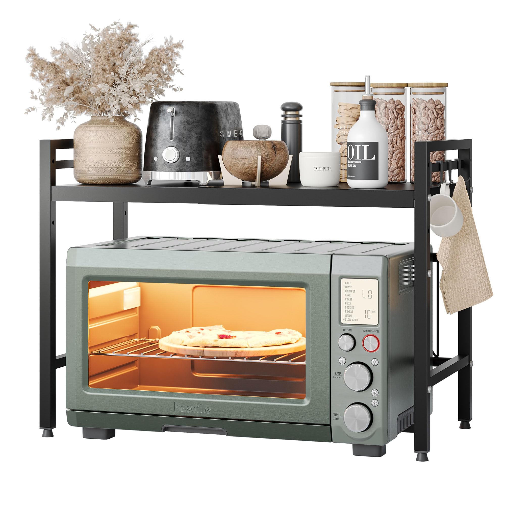 NETEL Mikrowellen Ständer 2 Stufiges Mikrowellen Regal Organizer mit Haken, Rollen Schneidebrett Halter, Schwarz, Ausziehbar von 40-60cm Schwarz-2 stufiges Angebot bei HelloDeals