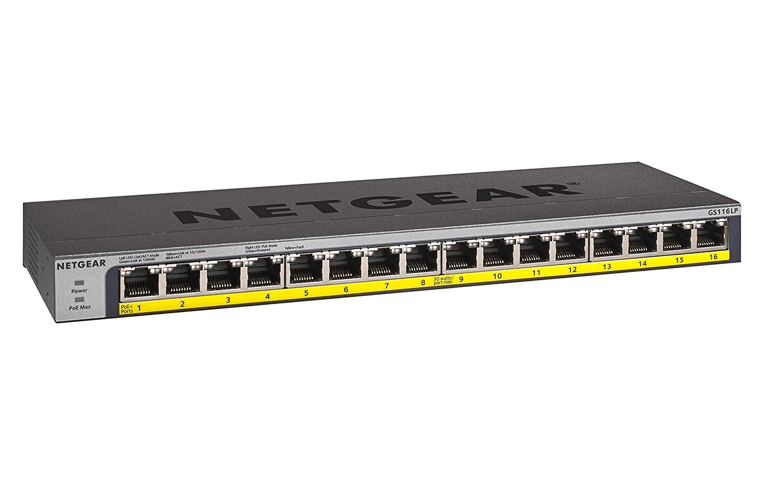 NETGEAR GS116LP PoE Switch 16 Port Gigabit Ethernet LAN Switch mit 16x PoE+ 76W (Plug-and-Play Netzwerk Switch PoE 16 Ports, lüfterlos, 19 Zoll Rack-Montage, ProSAFE Lifetime-Garantie), Schwarz Unmanaged POE+ 76W 16-Port Angebot bei HelloDeals
