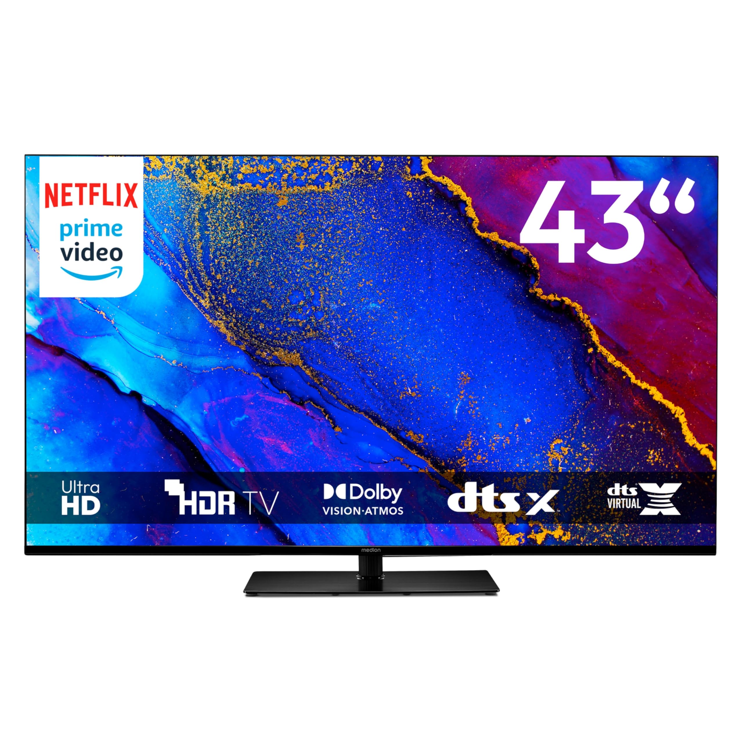 MEDION 108 cm (43 Zoll) Fernseher (Smart TV, 4K, Dolby Vision HDR, Prime Video, Disney+, Dolby Atmos, DTS X, kompatibel mit Google TV, PVR, Bluetooth, MD 843400) 4K - 2025 108 cm (43 Zoll) Angebot bei HelloDeals