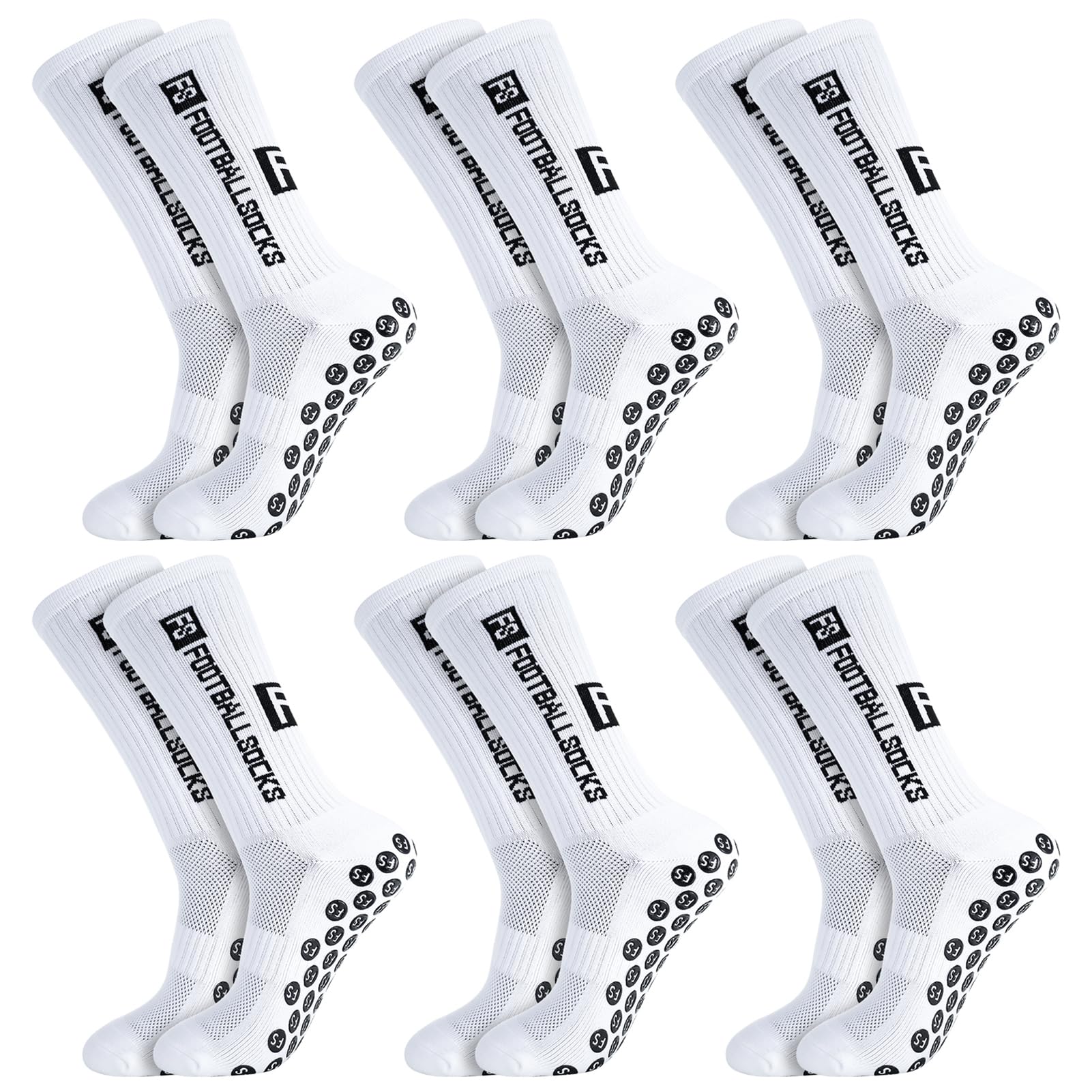Apricitie 6 Paare Fußball Socken,Sportsocken 39-46 Anti Rutsch Grip Fussball Socken Rutschfeste Fußballsocken für Herren Damen Fussball Basketball Laufen Radfahren Angebot bei HelloDeals