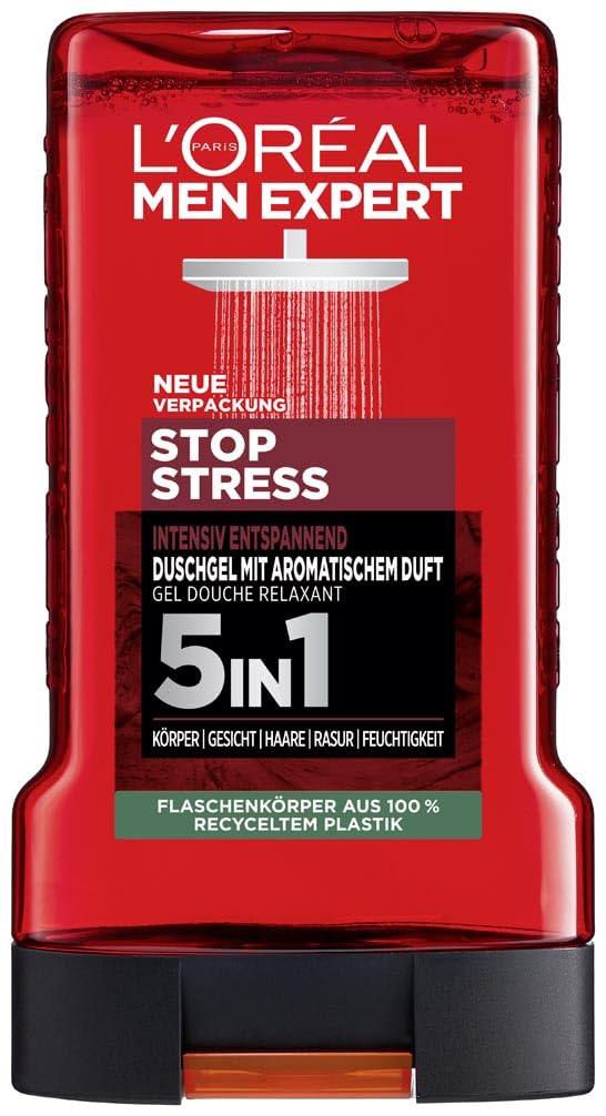 L'Oréal Men Expert Duschgel und Shampoo für Männer, Duschbad zur Reinigung von Körper, Haar und Gesicht, Herren Körperpflege für langanhaltende Frische mit aromatischem Duft, Stop Stress, 1 x 250 ml Angebot bei HelloDeals