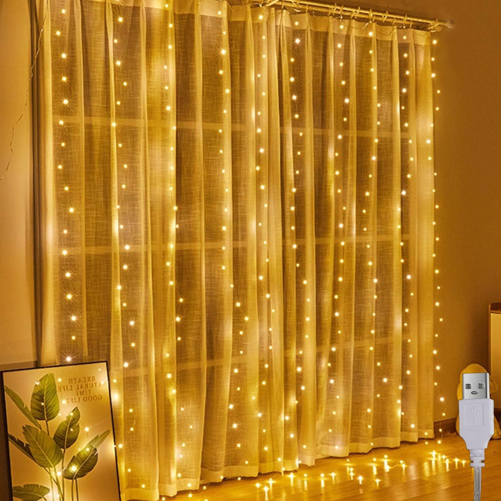 A.bigwhale Lichtervorhang 2x2m, lichterketten Vorhang Innen, 200 LED lichterkette hängend USB Lichtervorhang Warmweiß für Ramadan Hochzeit Party Weihnachten Wand Schlafzimmer Deko Angebot bei HelloDeals
