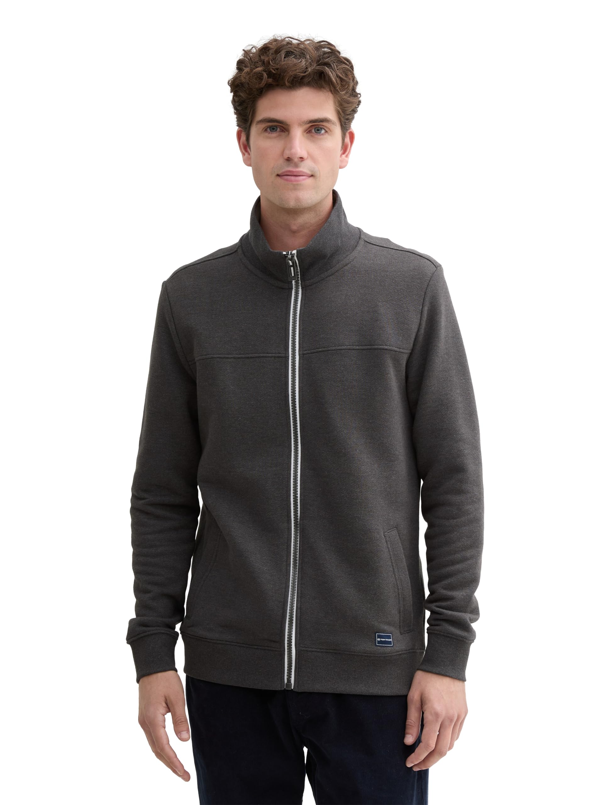 TOM TAILOR Herren Sweatjacke mit Stehkragen XL 11086 - Dark Grey Melange Angebot bei HelloDeals