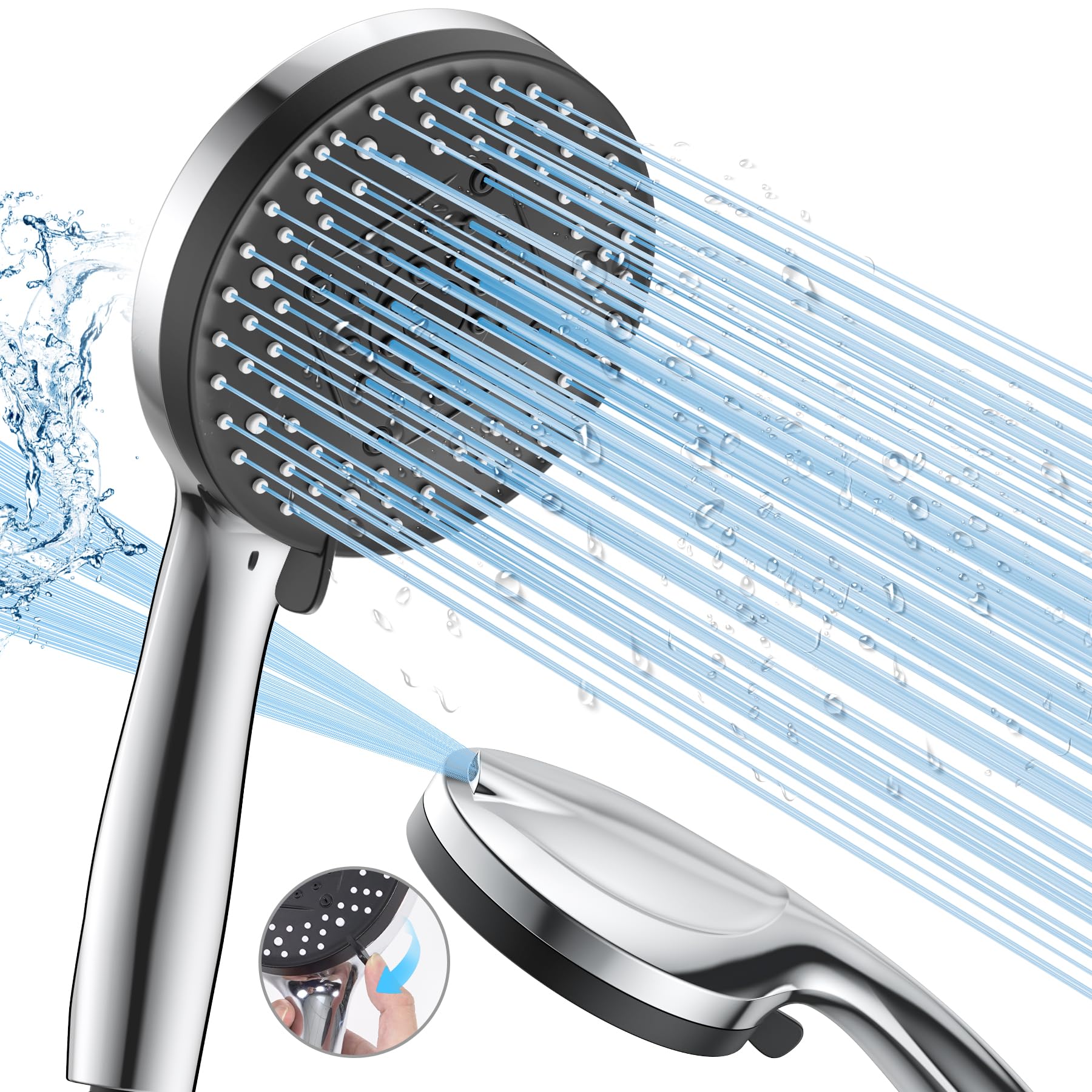 VOXON Hochdruck Duschkopf mit 10 Strahlarten, Brausekopf Dusche Wassersparend, Duschkopf Druckerhöhend, Shower Head Hoher Wasserdruck Starker Strahl für Reinigung von Badewanne, Fliesen, Haustieren Duschkopf allein Angebot bei HelloDeals