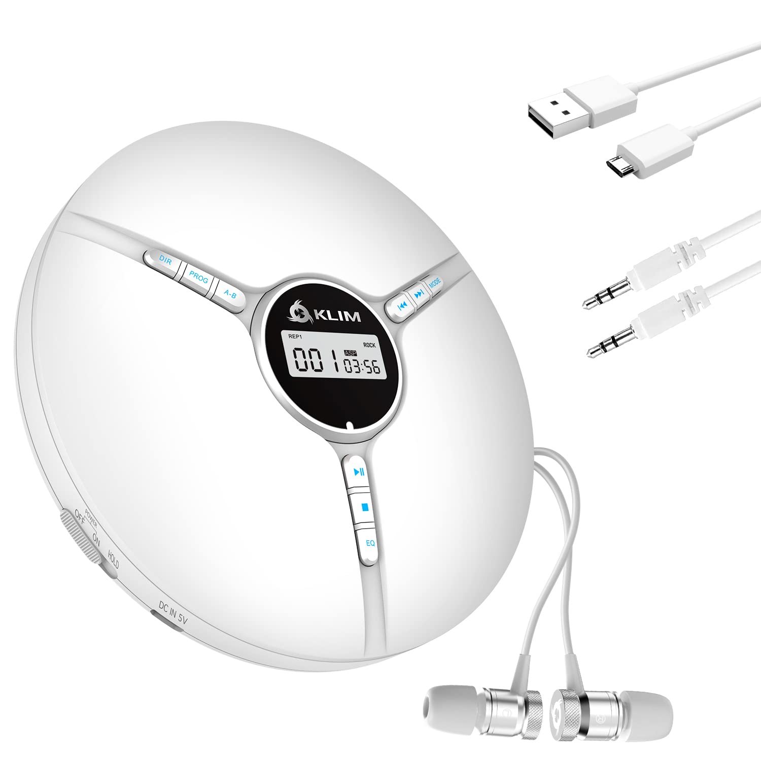 KLIM Discman - Tragbarer CD Player mit eingebautem Akku - NEU - inklusive KLIM Fusion Kopfhörer Kompakter Mini Portable CD Player, kompatibel mit CD-R, CD-RW und MP3 - Discman CD Player - Weiß Angebot bei HelloDeals