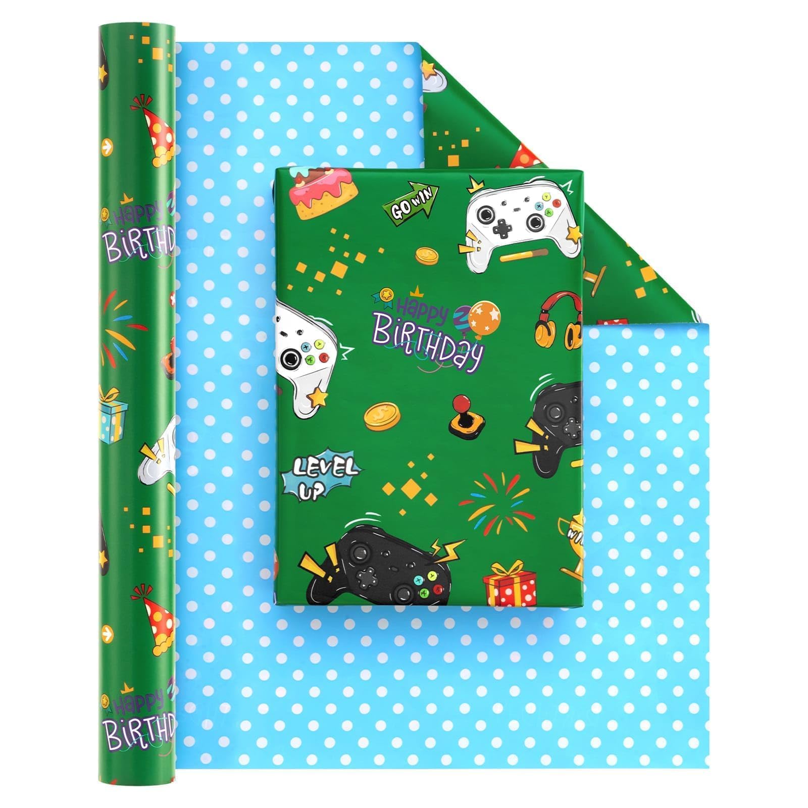 WERNNSAI Gaming Geschenkpapierrolle – 1 Rolle 43cm x 10 m Geburtstag wendbare Geschenkpapierrolle Spiel Geschenkpapier Kinder Birthday Party Geschenkpapier Videogame wrapping paper single roll Grün Angebot bei HelloDeals