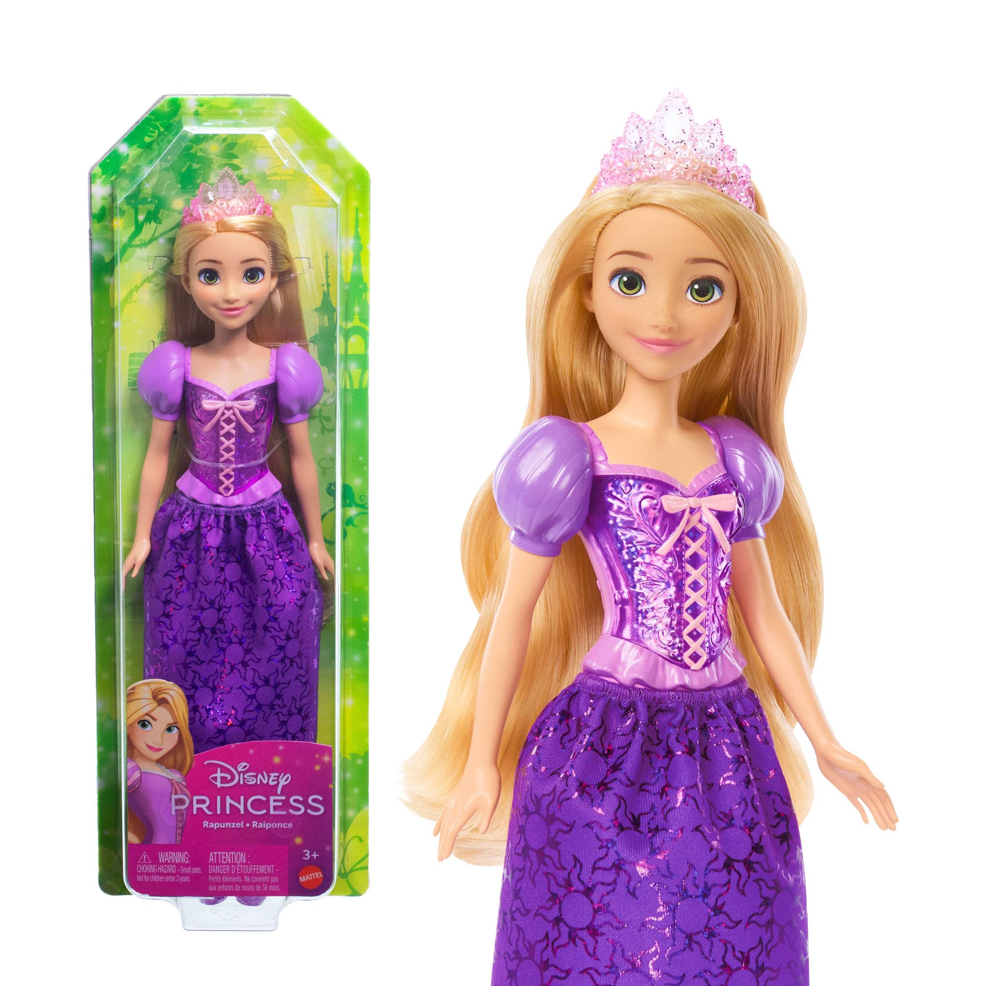 Mattel Disney Prinzessin Rapunzel Puppe, lange Haare zum Frisieren, beweglich, abnehmbare Schuhe und Diadem, Disney Geschenke, Spielzeug ab 3 Jahre, HLW03 Angebot bei HelloDeals