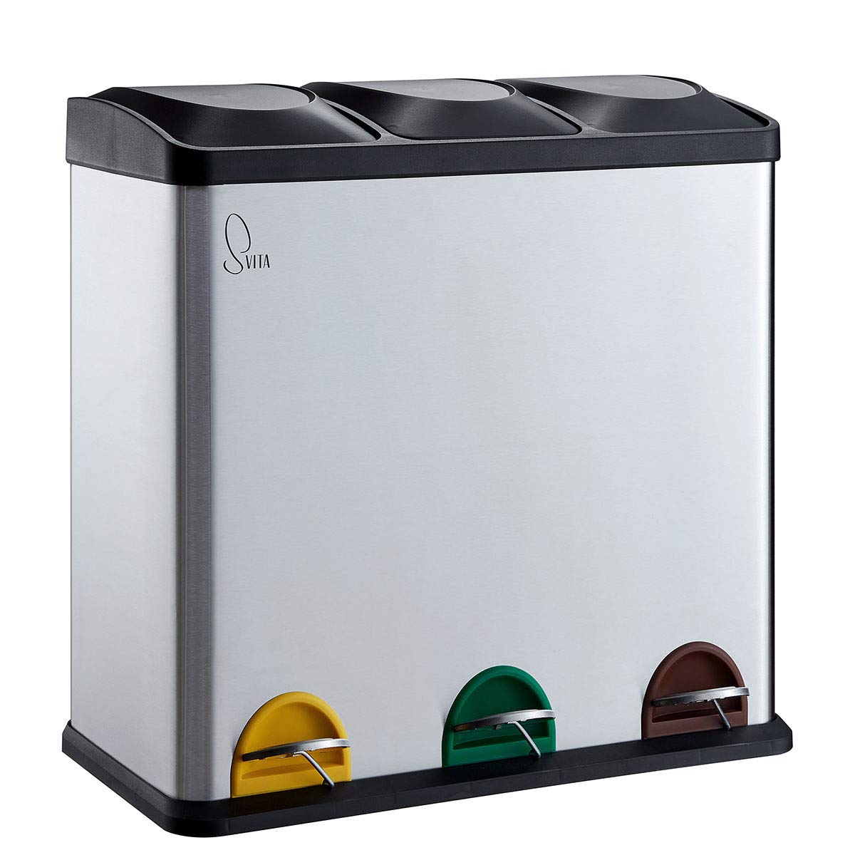 SVITA TC3X20 Edelstahl Treteimer 60 Liter Silber 3x20L dreifach XXL Abfalleimer trennsystem Mülleimer 3 fächer Mülltrennsysteme Küchen-Eimer Mülleimer Küche 3 fächer Angebot bei HelloDeals