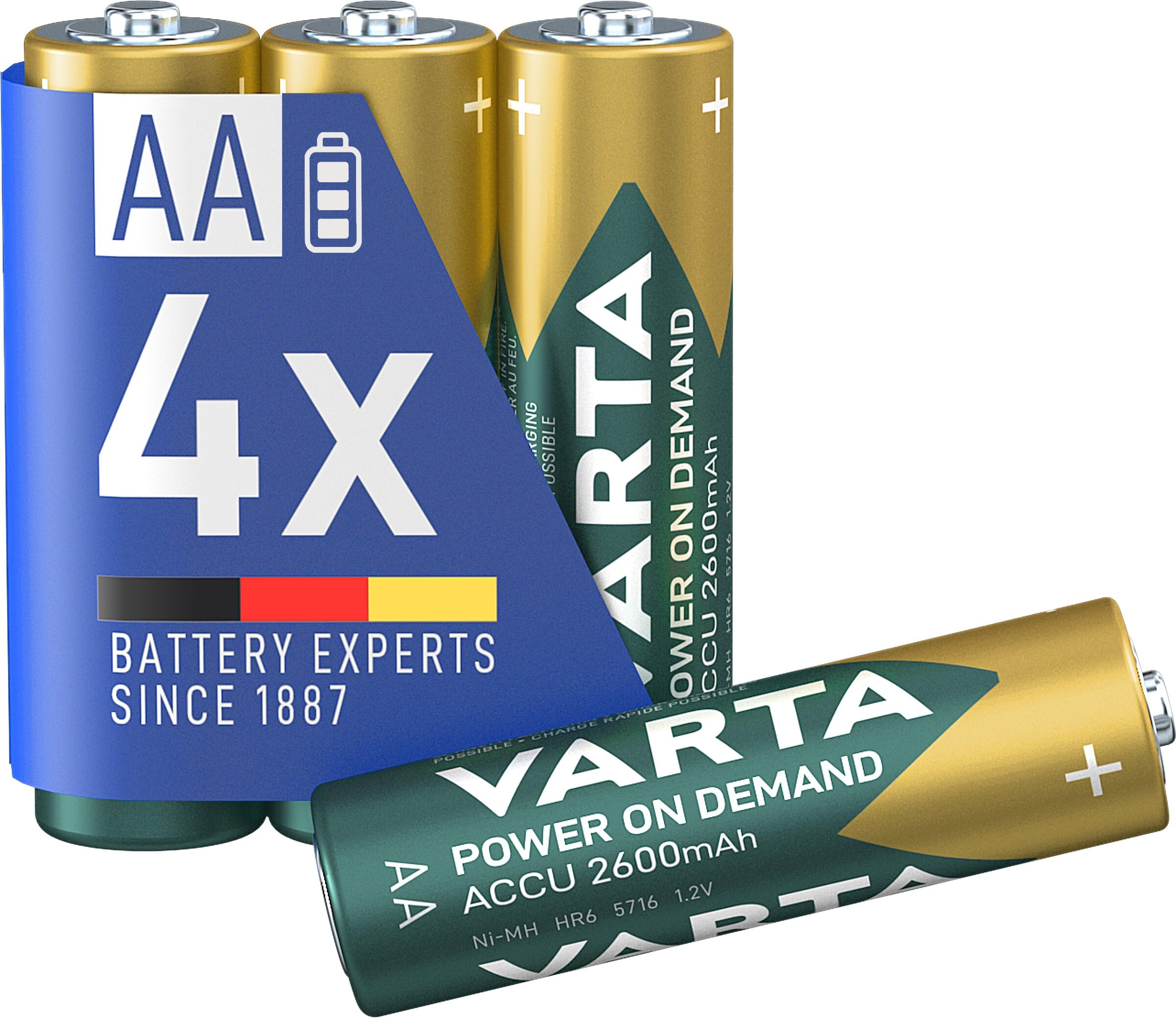 VARTA Batterien AA, wiederaufladbar, 4 Stück, Power on Demand Recharge Accu, Akku, 2600 mAh Ni-MH, ohne Memory Effekt, vorgeladen, sofort einsatzbereit AA, 2600 mAh 4 Stück Angebot bei HelloDeals