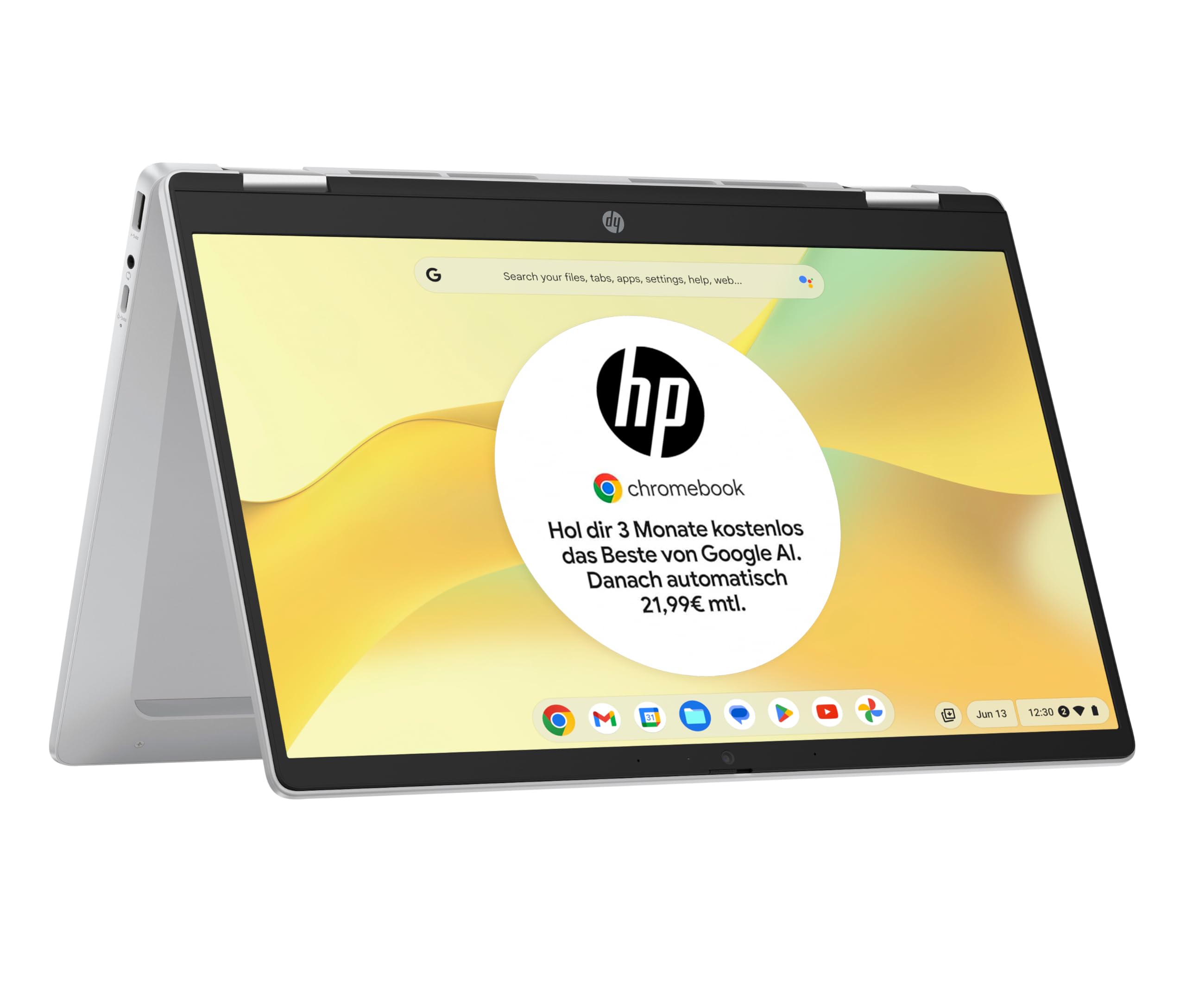 HP Chromebook x360 Laptop, 14" Touchscreen, Intel Prozessor N100, 4 GB DDR4 RAM,128GB eUFS, Intel UHD Graphics, ChromeOS Betriebssystem, QWERTZ, Gemini, Silber Angebot bei HelloDeals