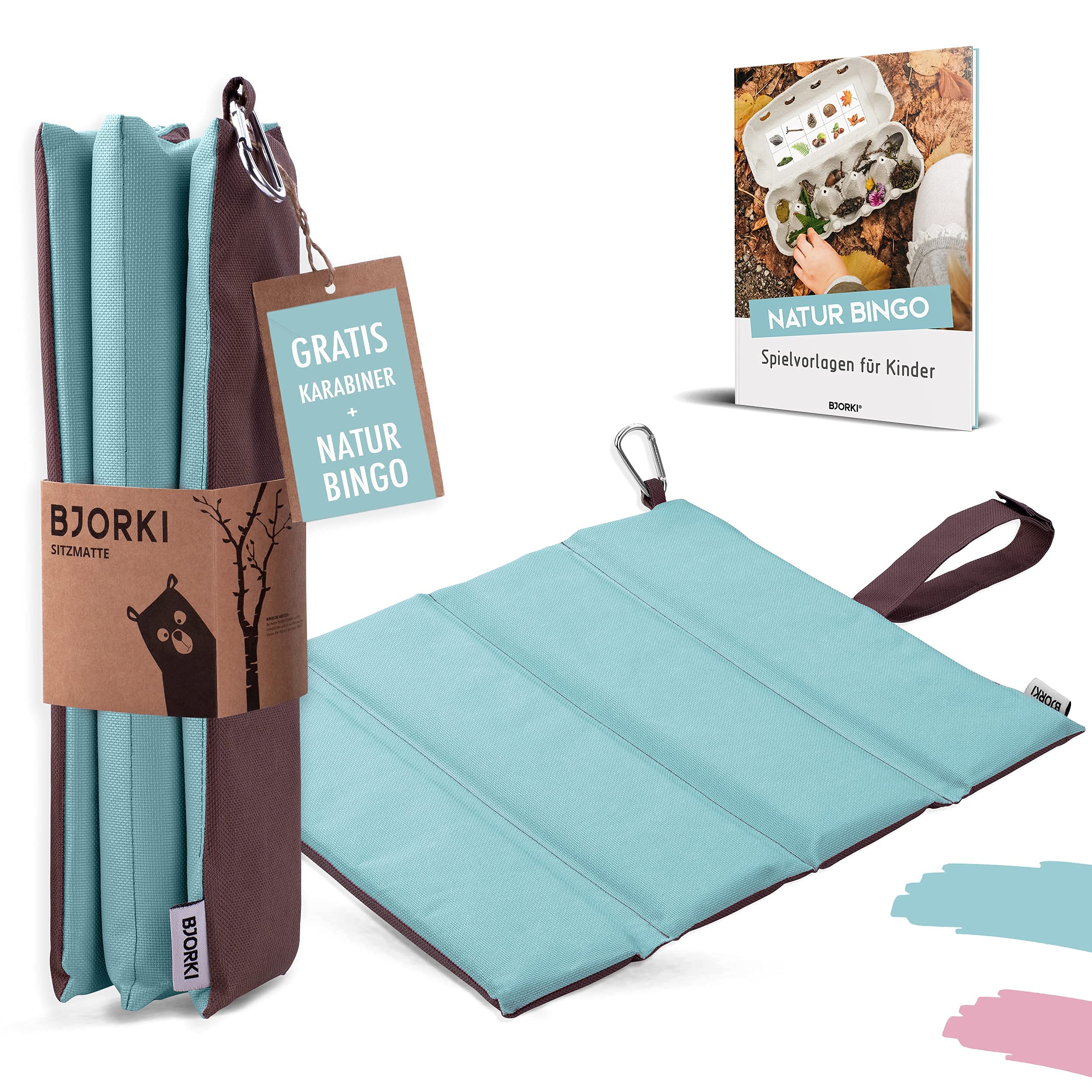 BJORKI® Sitzkissen Kinder - Faltbares Outdoor Sitzkissen mit optimalem Kälte- und Nässeschutz - Robuste Outdoor Sitzunterlage - Die Thermo Sitzmatte für Wandern, Stadion und unterwegs Pastell Blau Angebot bei HelloDeals