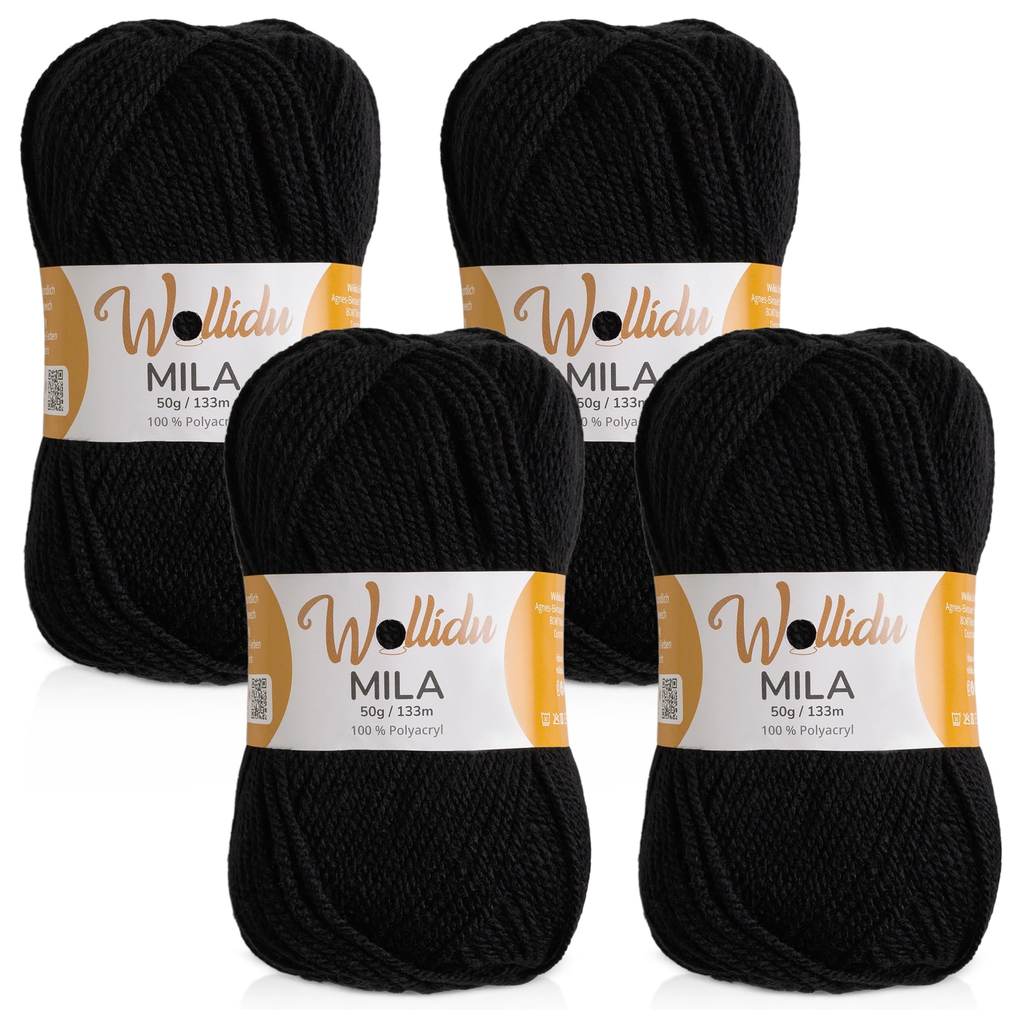 Wollidu Mila Garn zum Häkeln und Stricken 4 x 50g/133m Strickgarn 100% Polyacryl Häkelgarn Schwarz Angebot bei HelloDeals