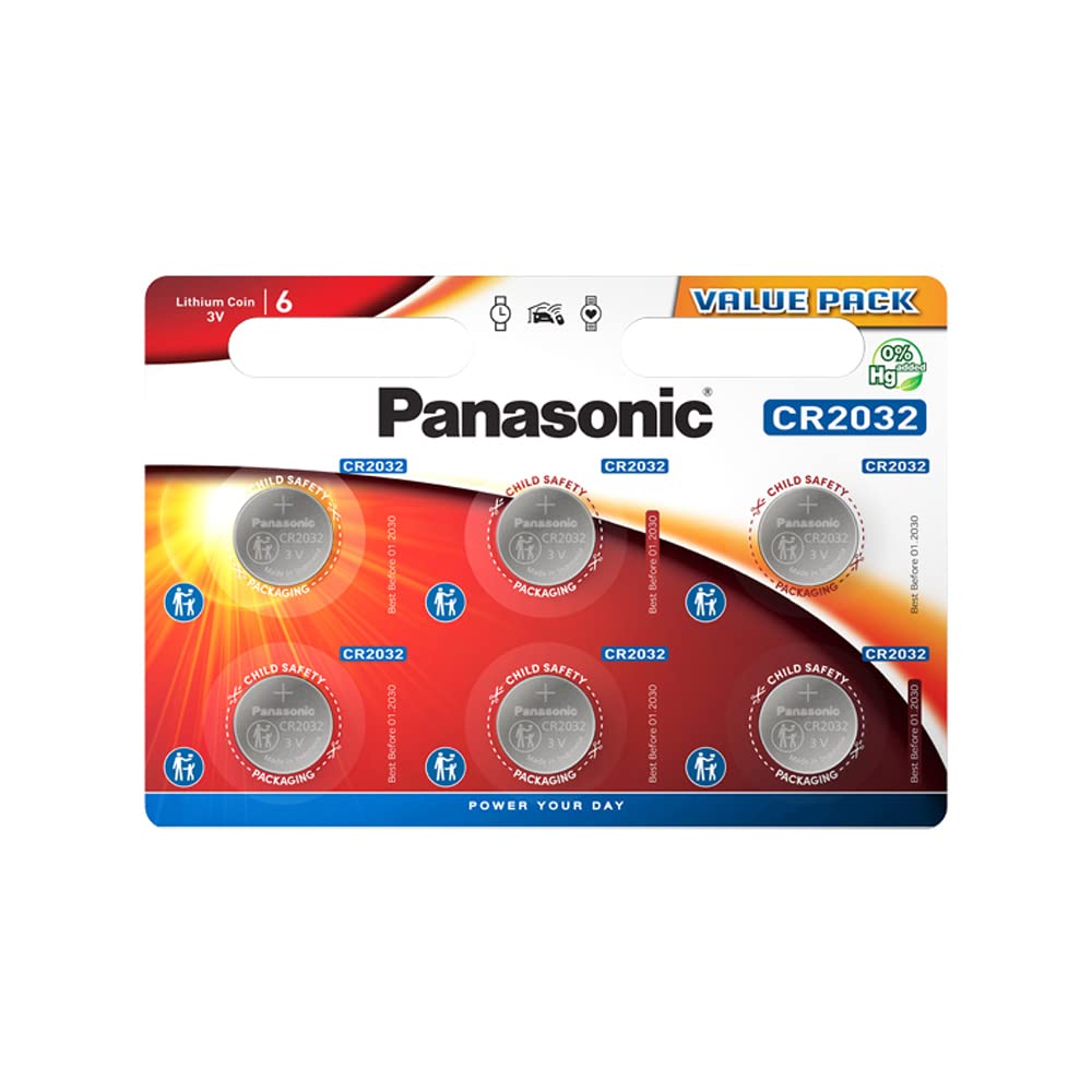Panasonic CR2032EL/6BP Lithium Power (lange Lagerfähigkeit bis zu 10 Jahren, Lithium, 3,0 V) 6 stück 6er Pack Angebot bei HelloDeals