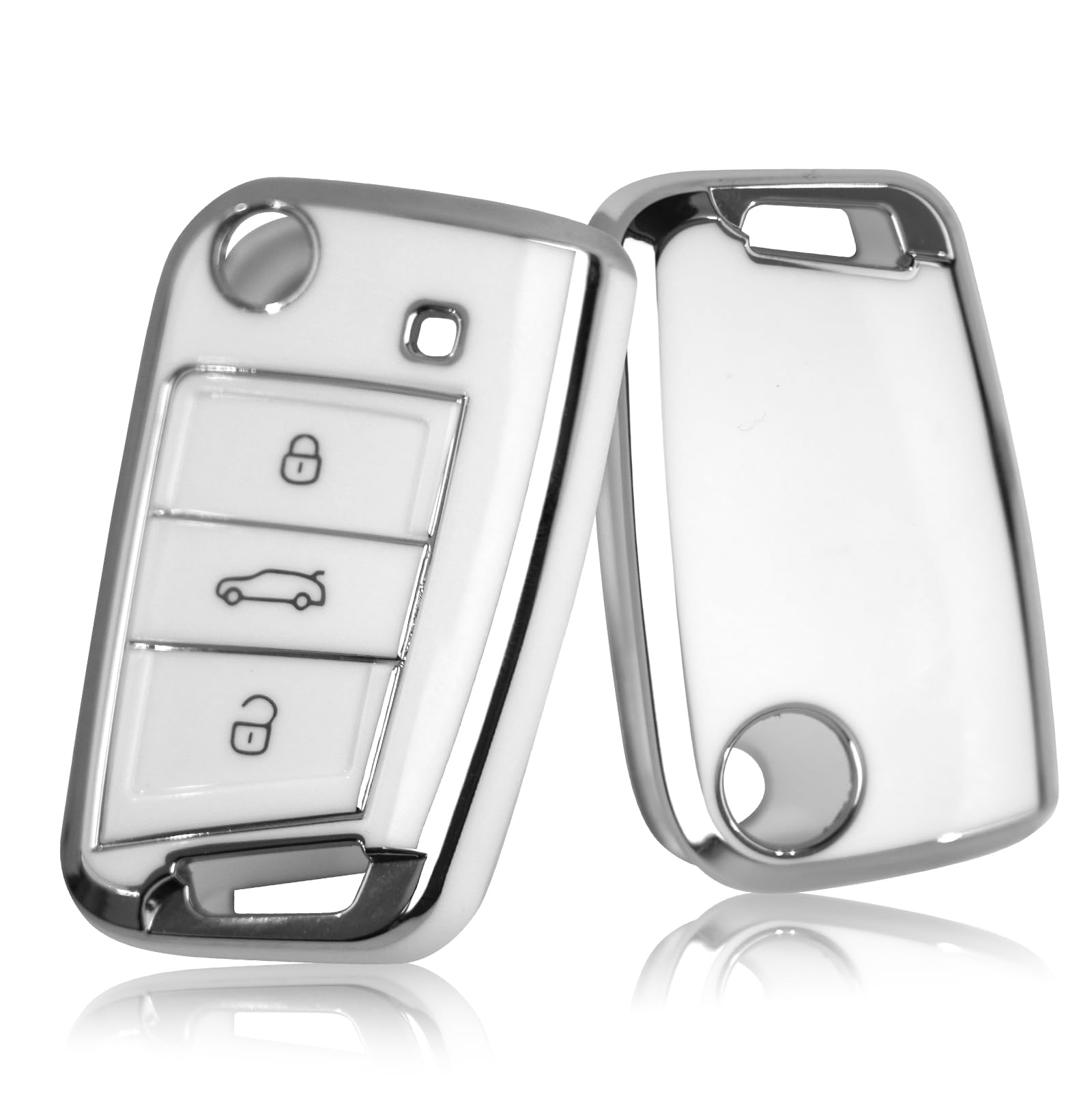 CDEFG Kompatibel mit VW T-ROC/T-Cross/Golf 7/Polo MK6/Tiguan 2/Leon 5F/Ateca/Arona/Kamiq/Fabia 3 Schlüssel Hülle AutoschlüSsel Silikon Schutzhülle 3-Tasten Funkschlüsse Auto Zubehör (Weiß) Angebot bei HelloDeals