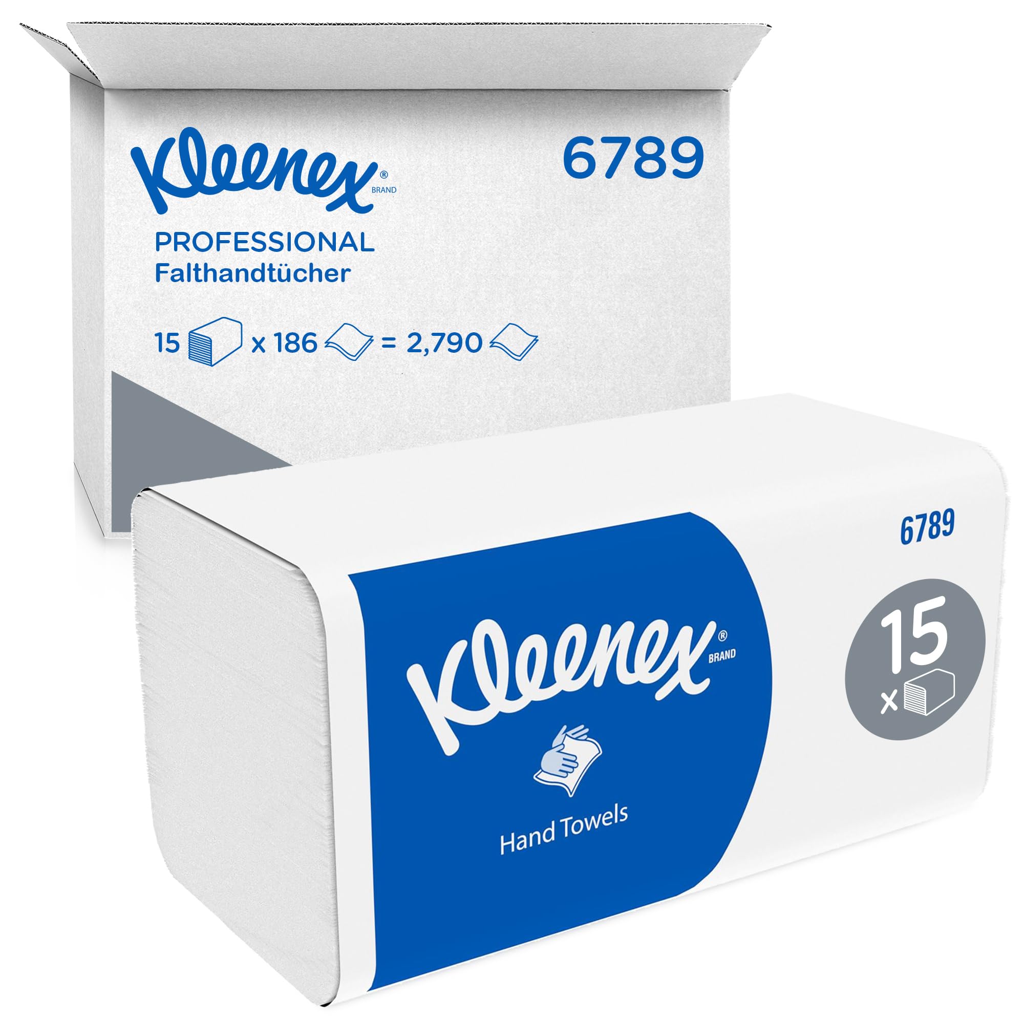Kleenex Papierhandtücher mit Interfold Faltung 6789, 2-lagige Papiertücher mit V-Faltung, mit Airflex Technologie und FSC-Papier, 15 Packungen x 186 Handtücher (insg. 2.790 Falthandtücher) 2-ply 15 packs x 186 towels / 2,790 Angebot bei HelloDeals