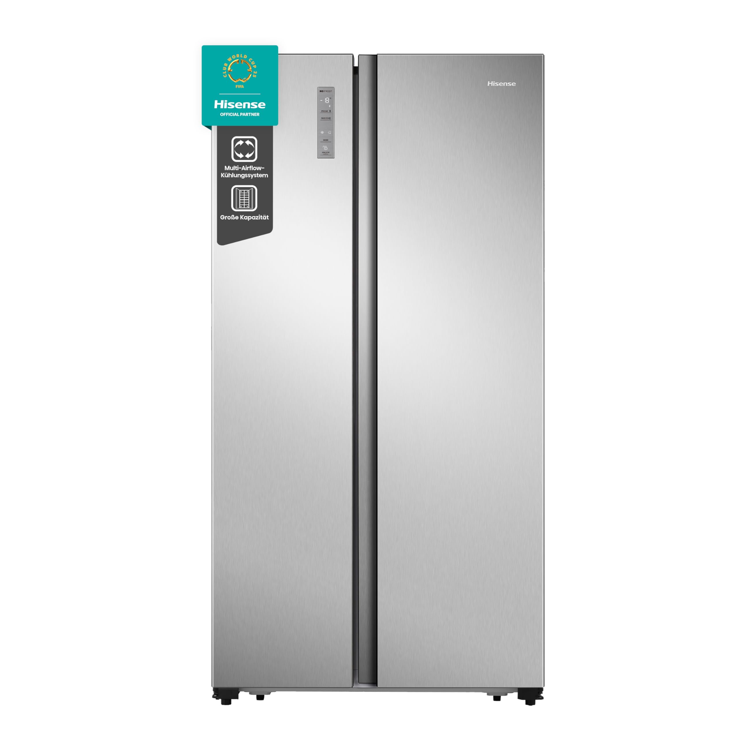 Hisense RS677N4ACC Side by Side Kühl-Gefrierkombination, 179cm, 519 Liter Gesamtkapazität, Multi Air Flow, LED Display, EEK: C, Electronic Touch Control, Inox Look Edelstahl Look C 519L Ohne Eiswürfelspender Angebot bei HelloDeals