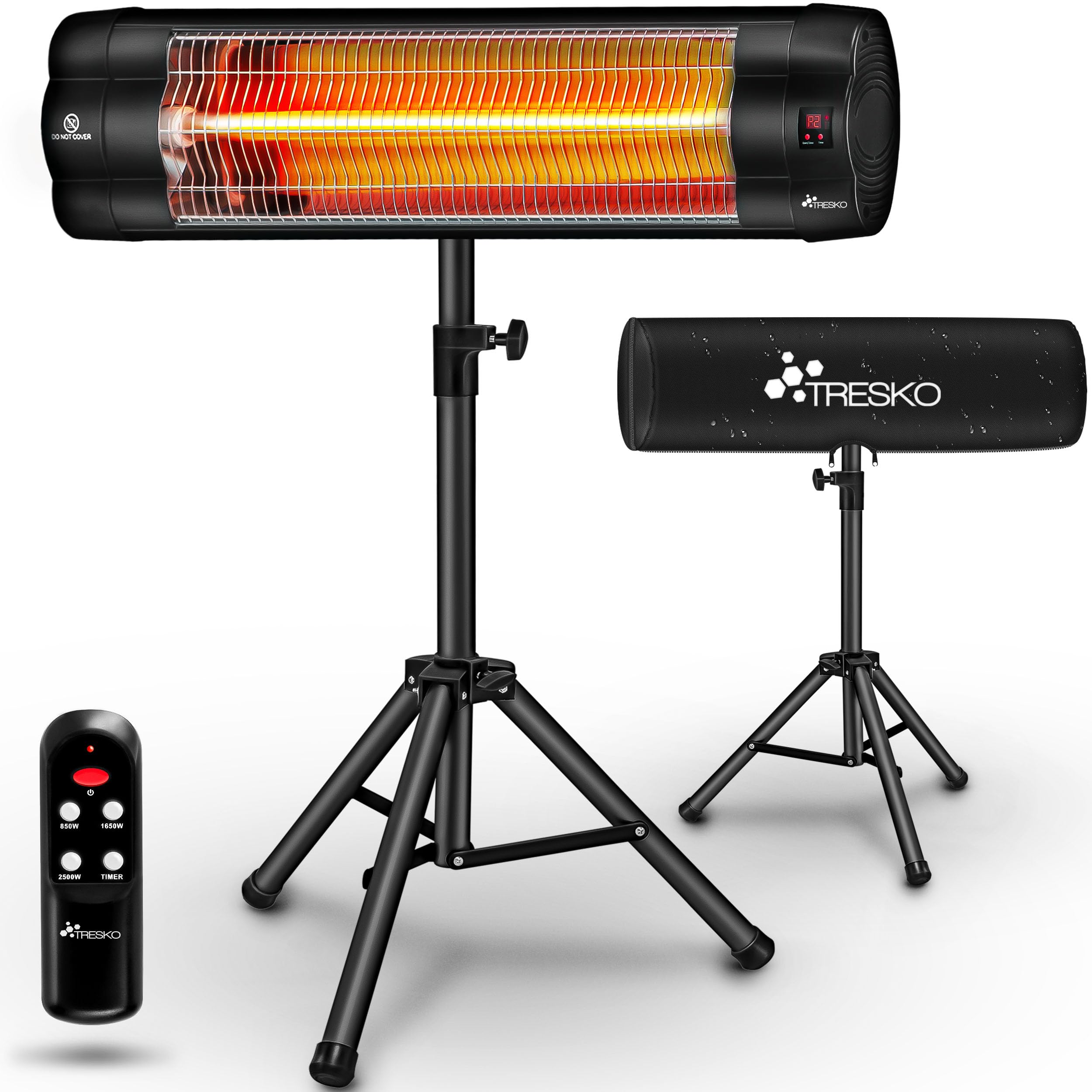 TRESKO Infrarot Heizstrahler 2500W mit Fernbedienung | Wärmestrahler elektrisch mit 3 Heizstufen | Terrassenstrahler Innen & Außen | Infrarotstrahler höhenverstellbar Schwarz Angebot bei HelloDeals