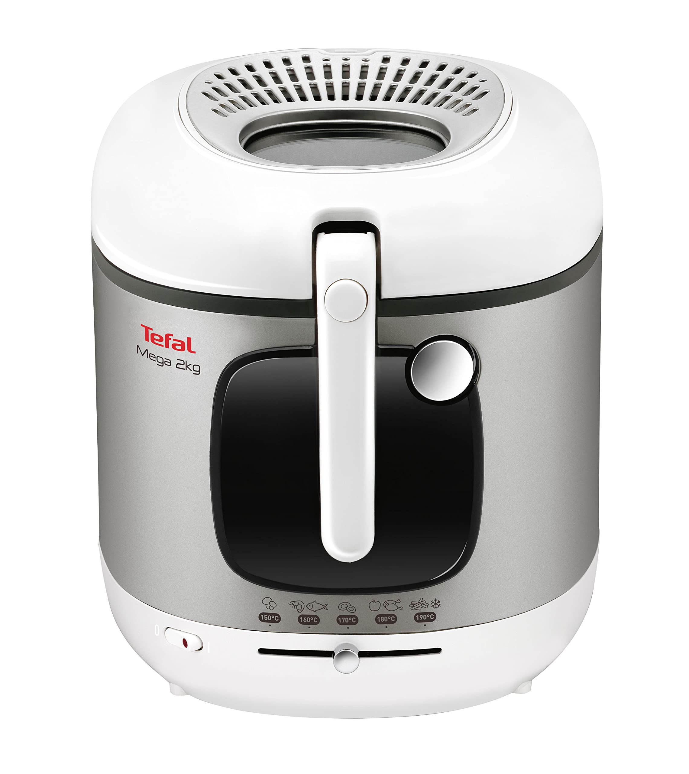 Tefal Mega 2 kg Elektrische Fritteuse, 3,3 L Öl-Kapazität, Anti-Geruchs-Filter, spülmaschinenfeste Teile, Sichtfenster, einstellbares Thermostat, weiß, Edelstahl, FR4800 Angebot bei HelloDeals