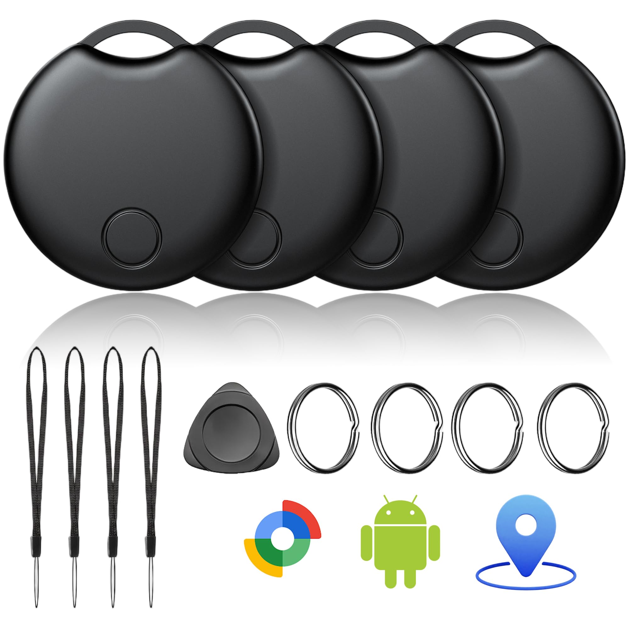 Tracker Android Air Tag Schlüsselfinder, Smart Tag kompatibel mit Google „Find Hub“-App (nur Android), Bluetooth Tracker für Schlüssel, Geldbörse, Fahrrad & Koffer, austauschbare Batterie, 4er-Pack Schwarz Angebot bei HelloDeals