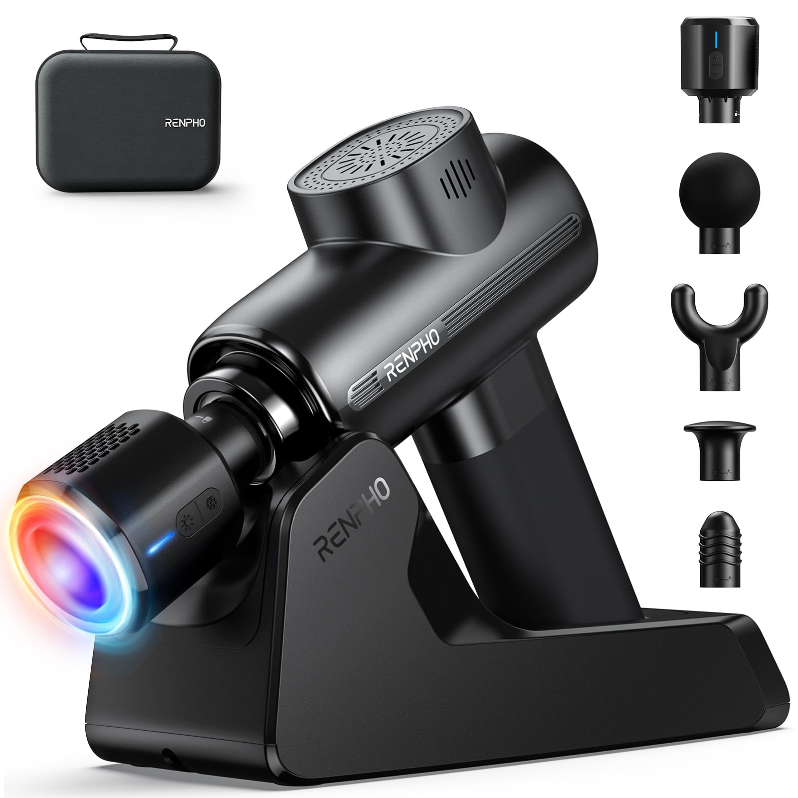 RENPHO Massagepistole für tiefes Gewebe mit Wärme und Kälte Massagekopf und Ladeständer, Muskel Perkussions Massagepistole für Sportler, Geschenke für Frauen und Männer, Active Thermacool Deluxe Aktives Thermacool Deluxe Schwarz Angebot bei HelloDeals