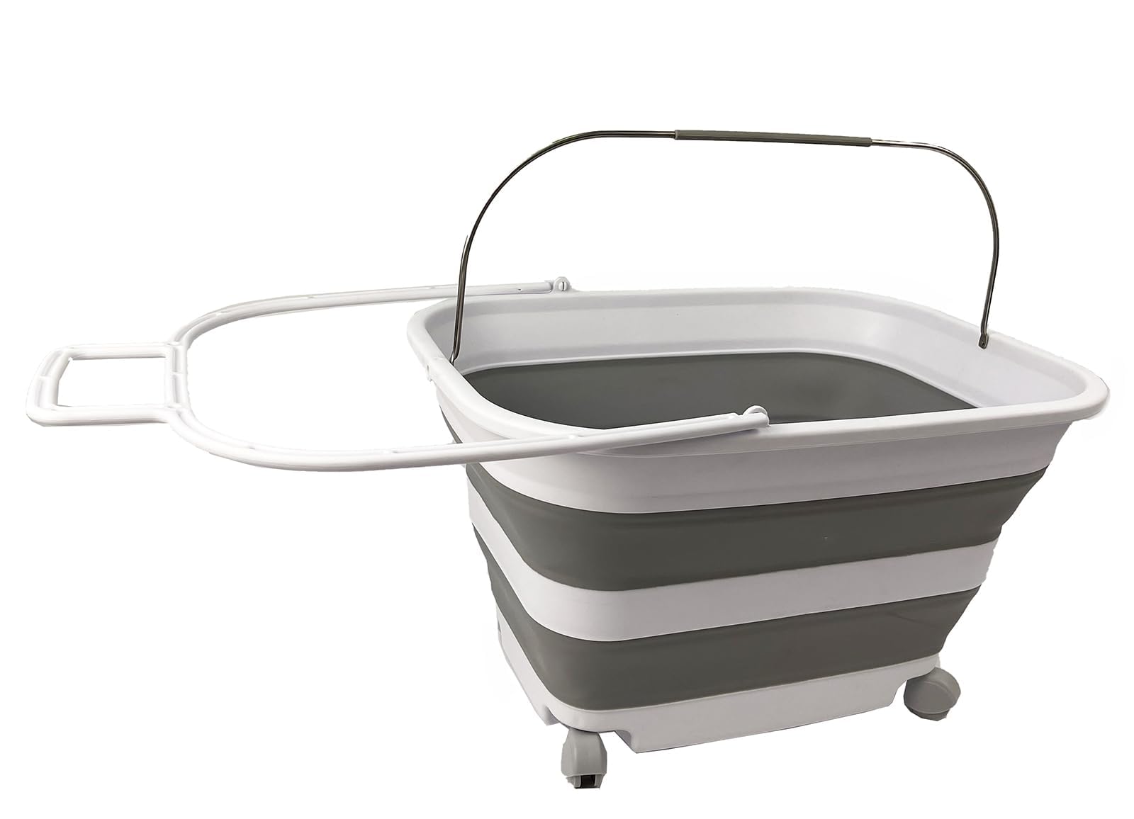 SAMMART 35L Zusammenklappbarer Wäschekorb aus Kunststoff mit Griff und Rollen–faltbarer Pop-Up-Aufbewahrungsbehälter/Waschwanne – platzsparend (1, Weiß/Grau) 1 Weiß/Grau Angebot bei HelloDeals