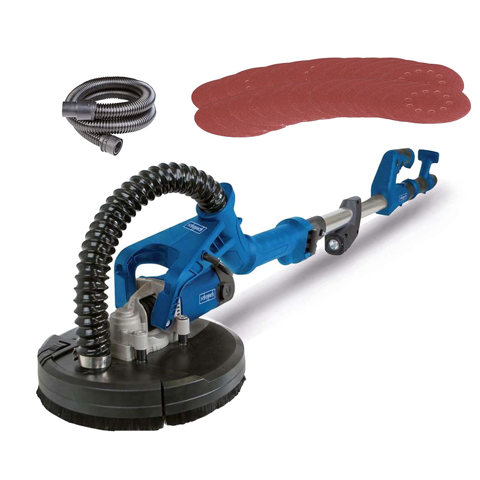 Scheppach Wand & Deckenschleifer DS920 + 24 tlg. Zubehör | Wandschleifer Tellerschleifer Trockenbau Langhalsschleifer | 710W, Ø 225mm, bis 90° neigbarer Schleifkopf | Absaugadapter, Schlauch & LED Angebot bei HelloDeals