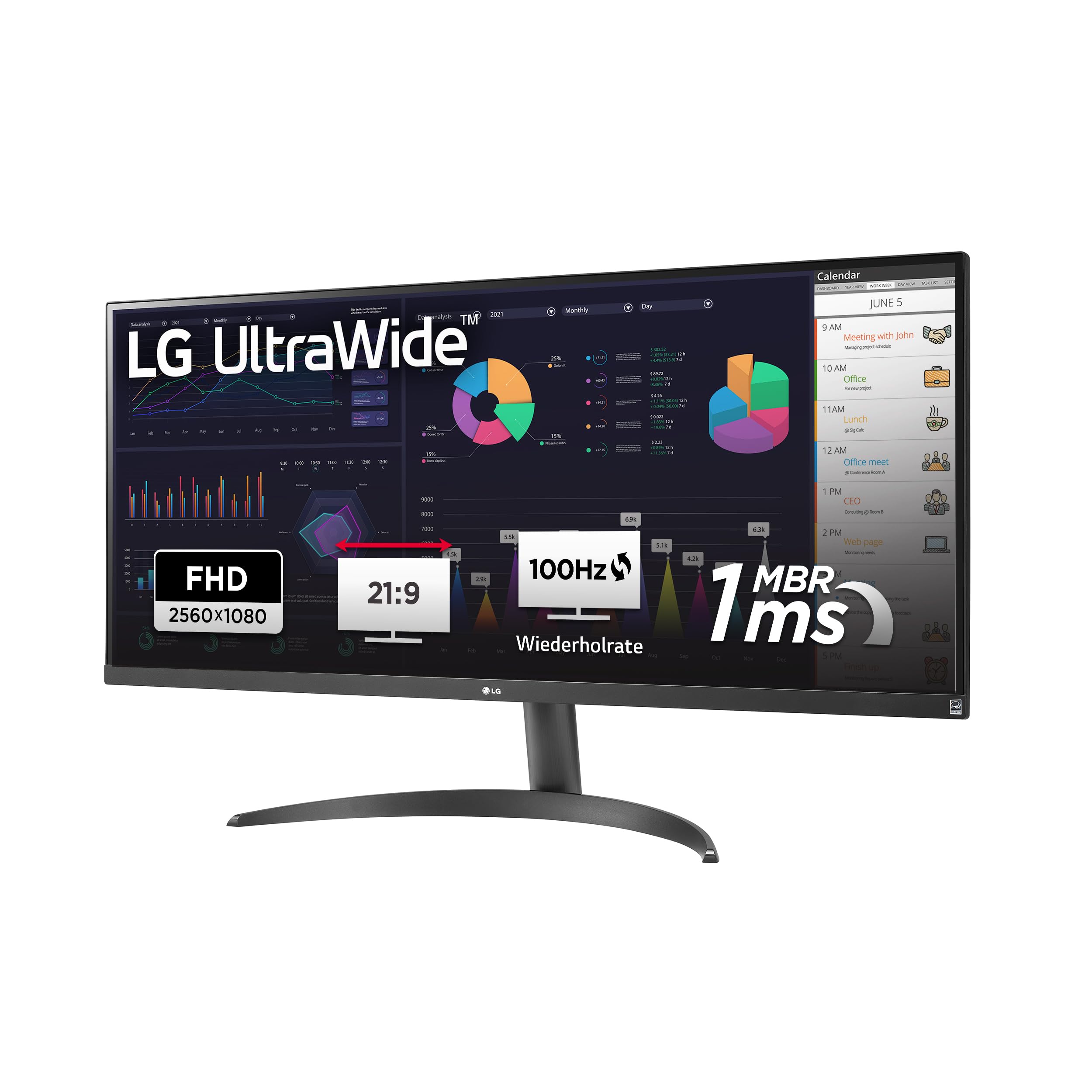 LG Electronics 34WQ500-B UltraWide™ Full HD 34" (87cm), 2560 x 1080, 21:9, AMD FreeSync™, HDR10- and VESA DisplayHDR™ 400, IPS with sRGB 99% (Typ.), Waves MaxxAudio®, 5ms GtG - Schwarz Angebot bei HelloDeals