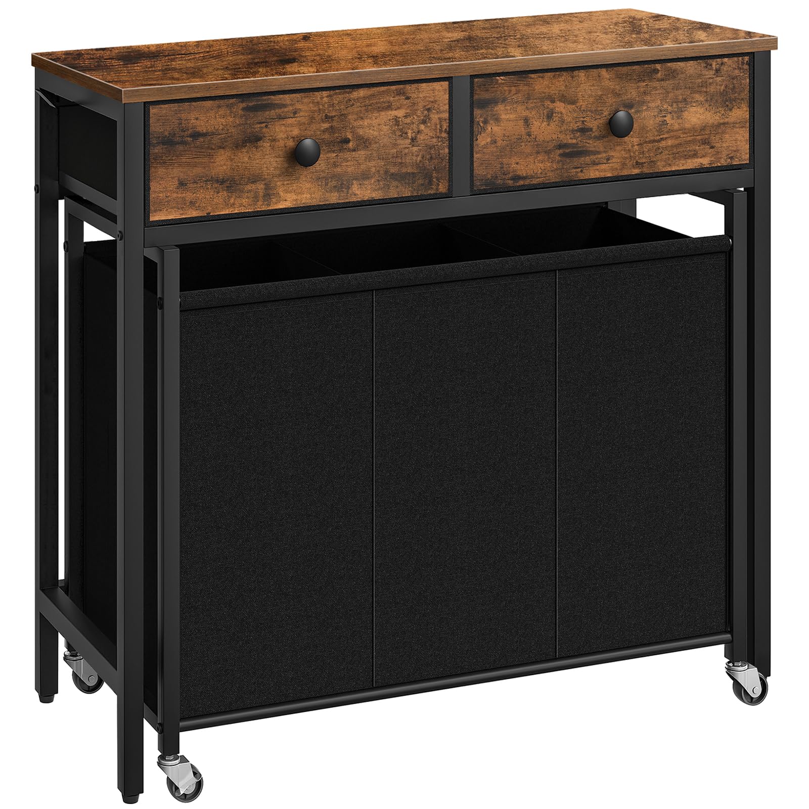 HOOBRO Wäschekorb 3 Fächer, Wäschewagen, mobiler Wäschekorb mit 2 Schubladen, Wäschesammler auf Rollen, Wäschebox mit Haken, für Waschküche, Vintagebraun und Schwarz EBF79XY01 Angebot bei HelloDeals