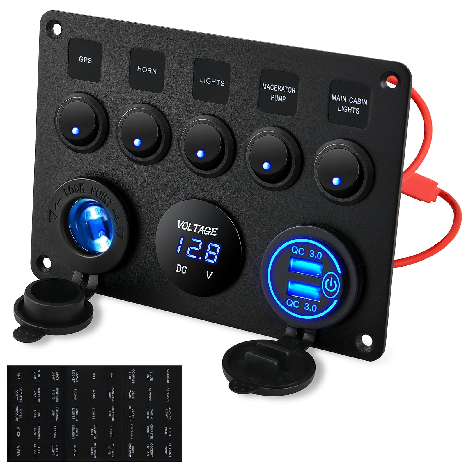 Kohree12V/24V 4.2A Schalter Panel IP65 Wasserdichte Dual-USB-Ladegerät LED Voltmeter Zigarettenanzünder 5 Kippschalter EIN/AUS für Auto Marine Boot Wohnmobil Fahrzeuge LKW Schaltkreis Steuerung Angebot bei HelloDeals