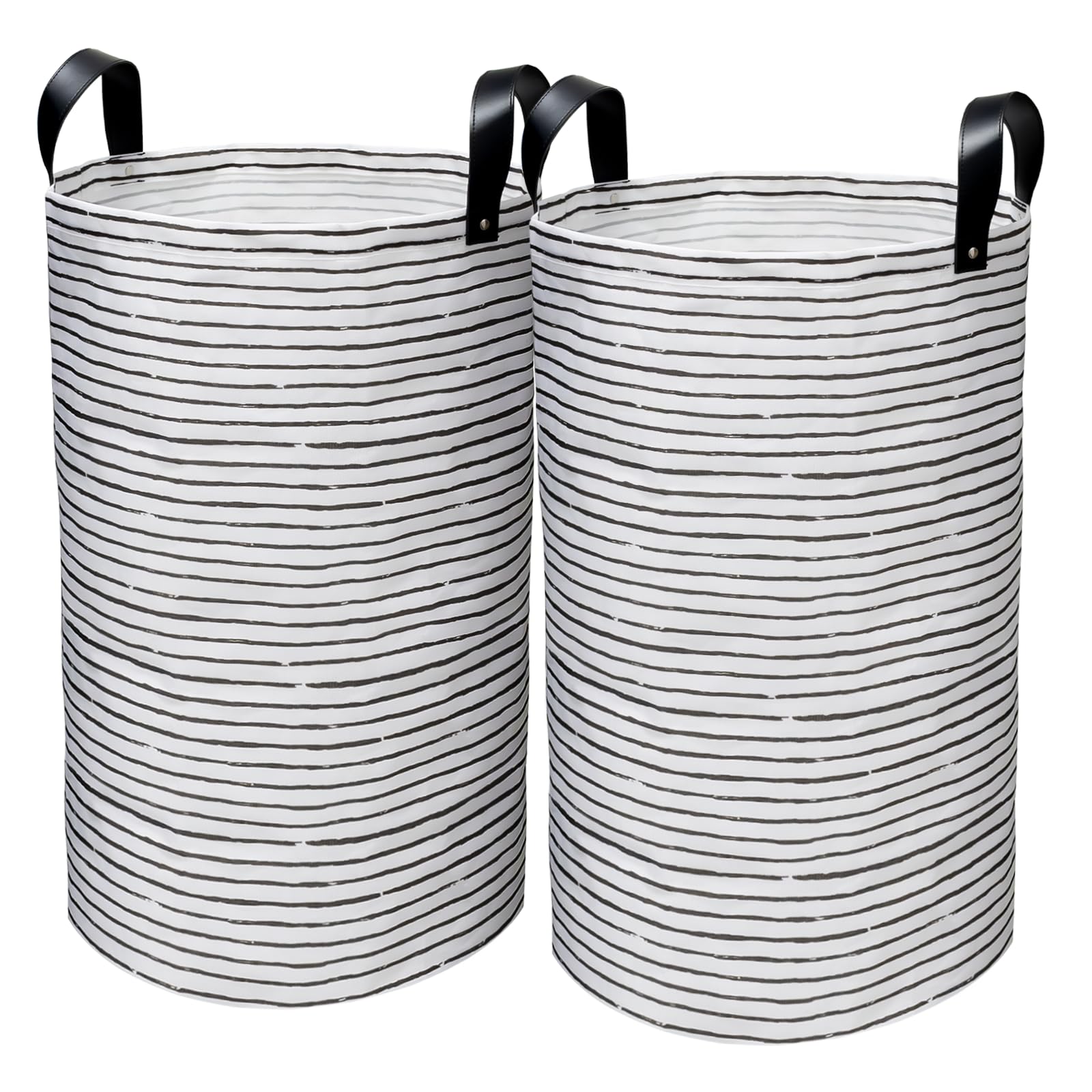 rigors 2 Stück 60L Faltbare Wäschekorb, Groß Wäschesack mit verstärkten Nieten PU-Ledergriffen, Wäschetonne freistehender Laundry Basket wasserdicht innen Wäschesammler für Badezimmer schwarz Angebot bei HelloDeals
