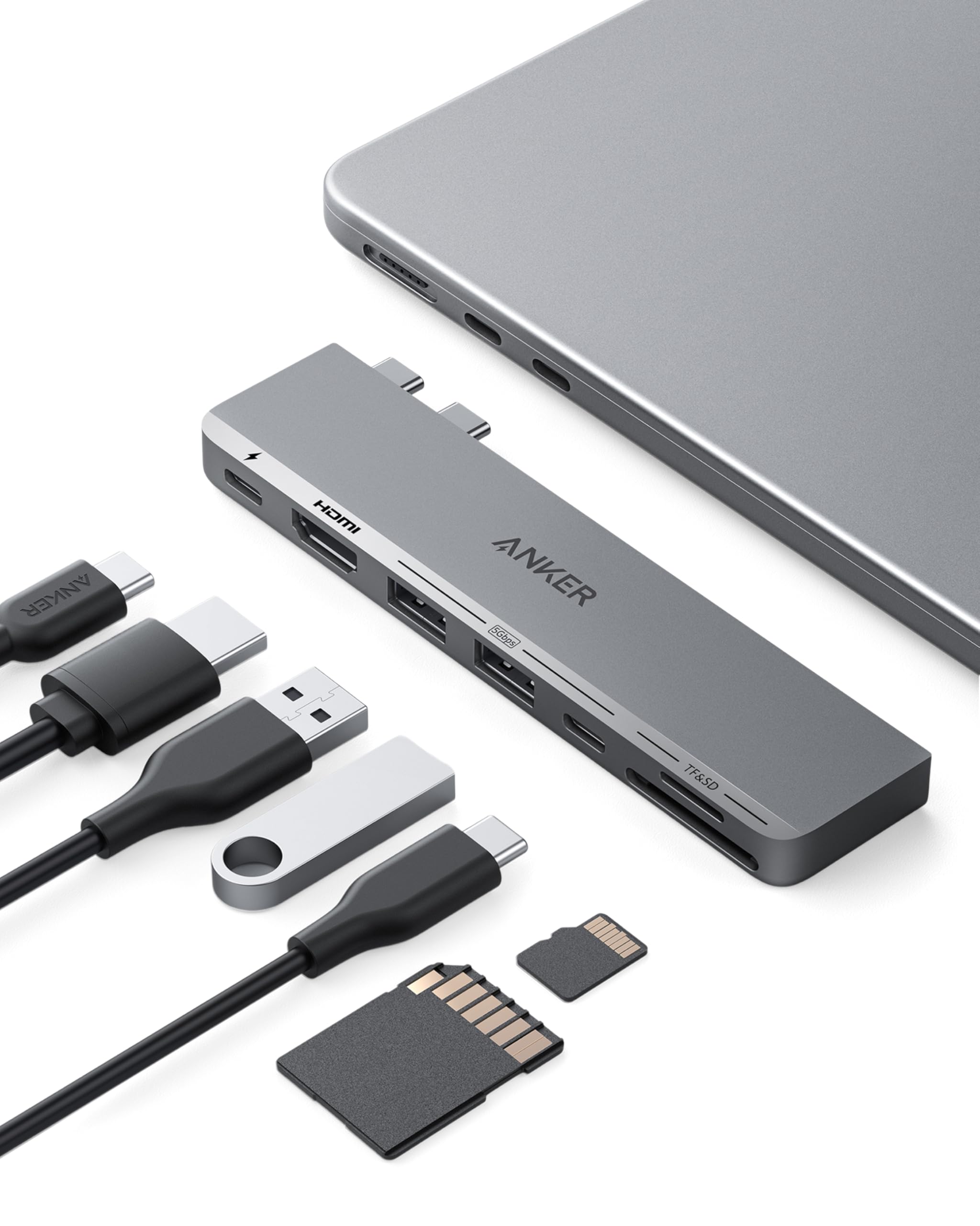 Anker USB-C Hub für MacBook, Anker 547 USB-C Hub (7-in-2), Kompatibel mit Thunderbolt 4 Port, 4K HDMI, 2 USB-A Datenschluss für MacBook Pro 13 Zoll, MacBook Air M1 / M2 und weitere Angebot bei HelloDeals