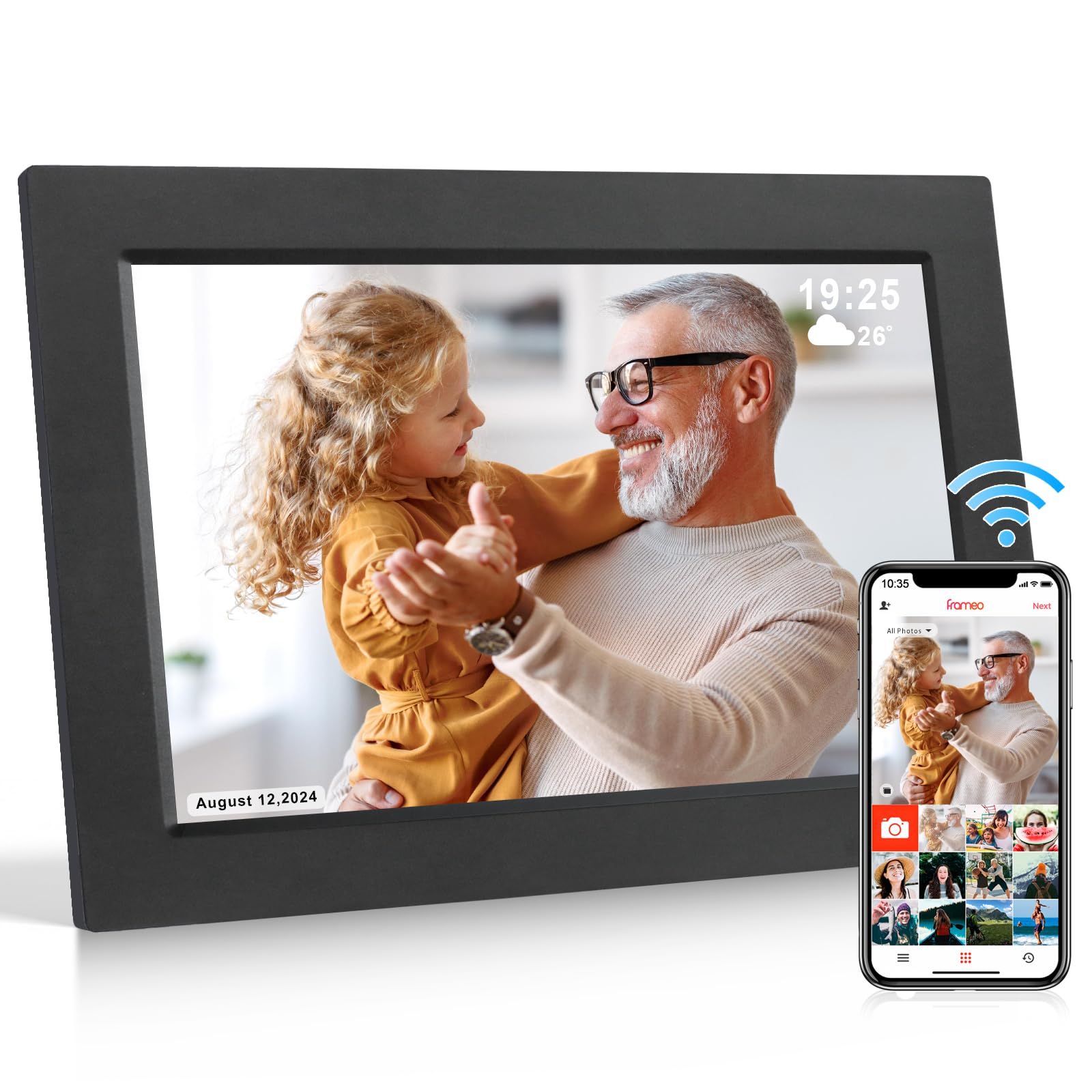 Gsituk Frameo Digitaler Bilderrahmen WLAN App 10,1 Zoll 1920 * 1200 HD Touchscreen Elektronischer Bilderrahmen Fernfreigabe von Bildern, Automatischer Drehung, Geschenk für Großeltern 10.1 Zoll Auflösung 1920 bis 1200 Angebot bei HelloDeals